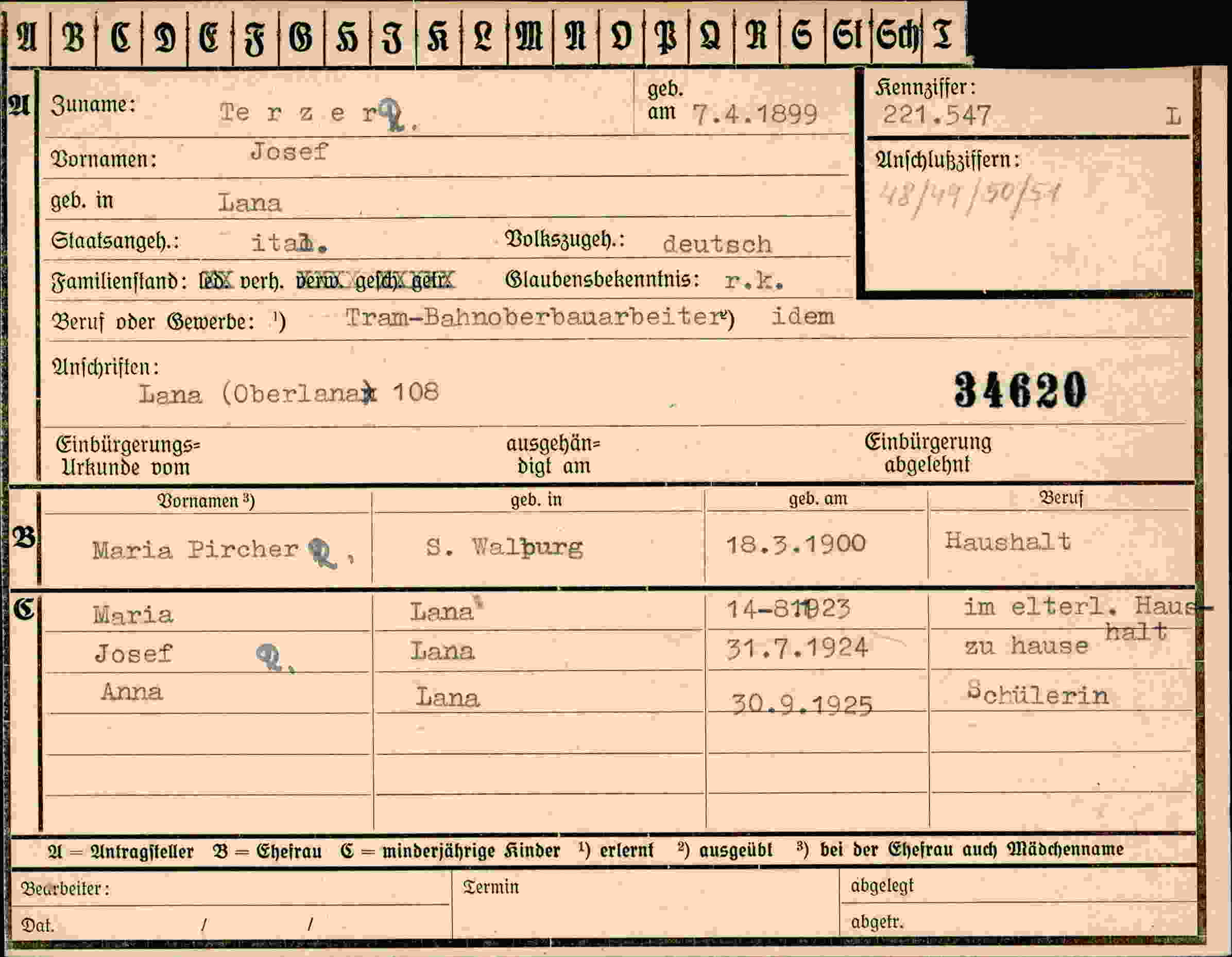 Dokument für Josef Terzert