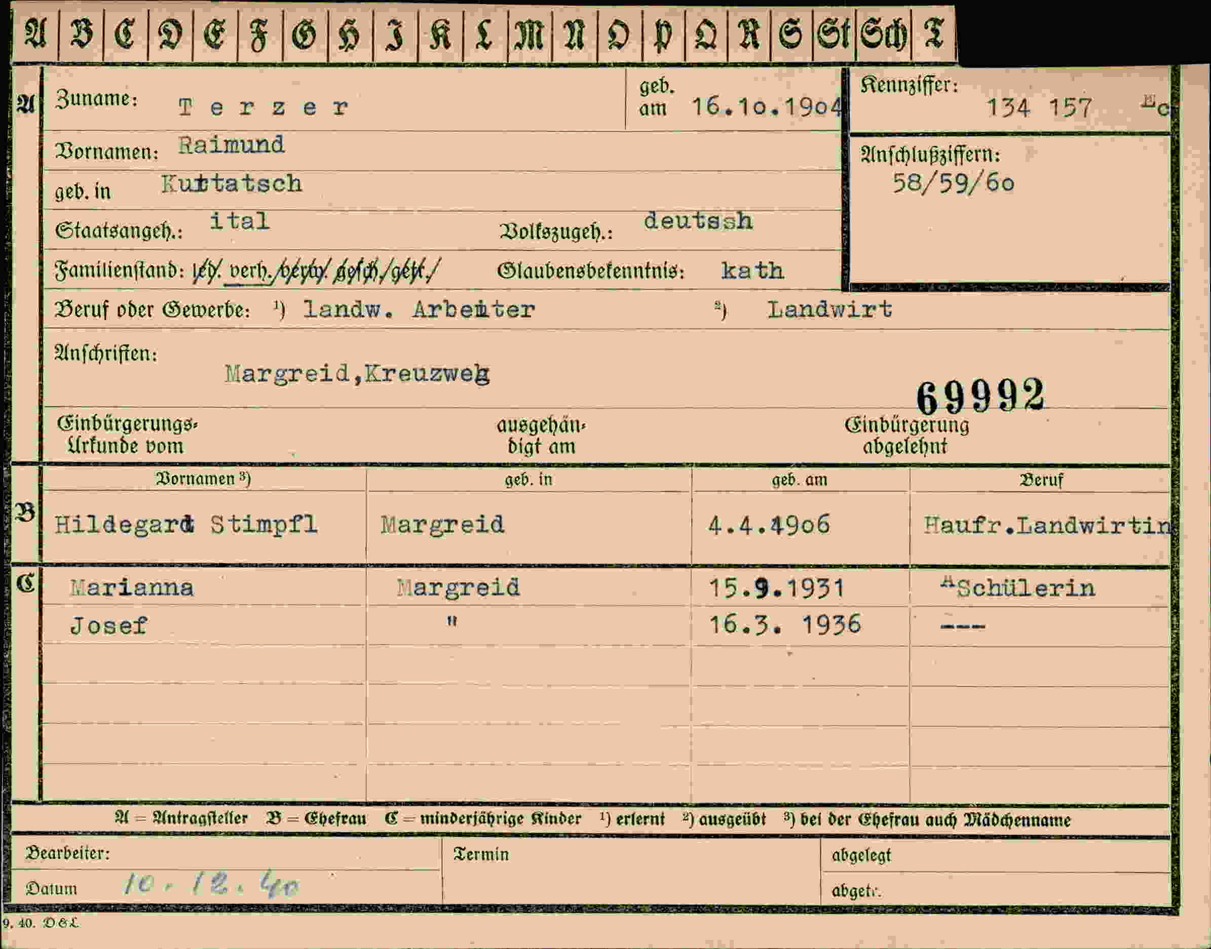 Vorderseite des Dokuments