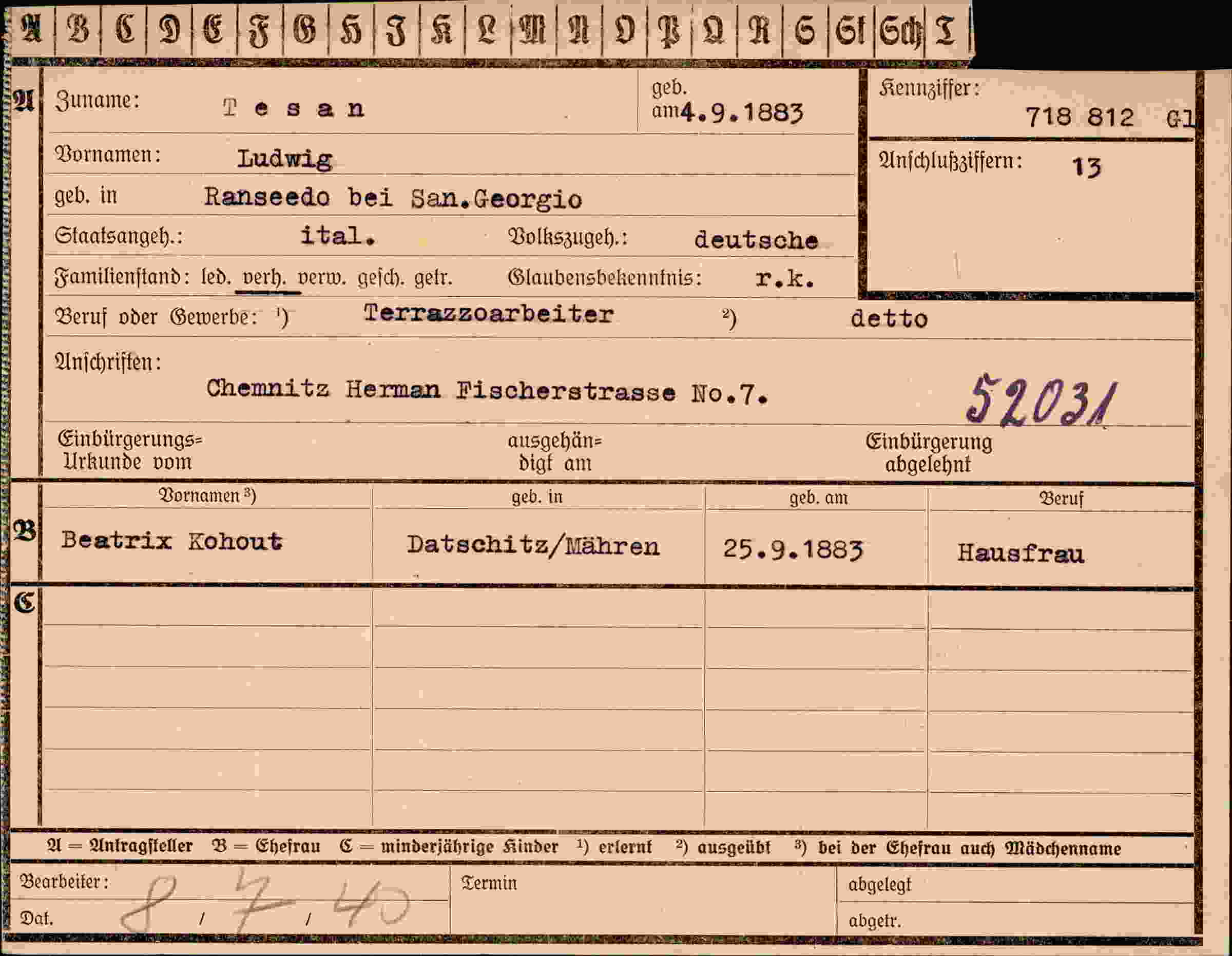 Dokument für Ludwig Tesan