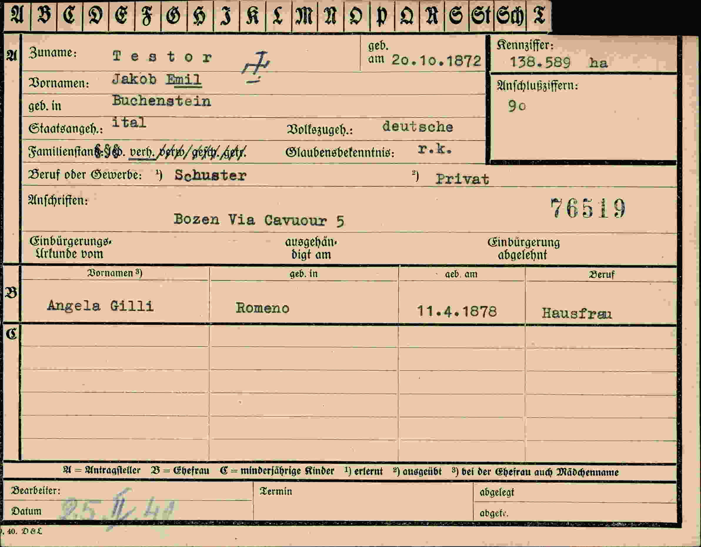 Dokument für Jakob Emil Testor
