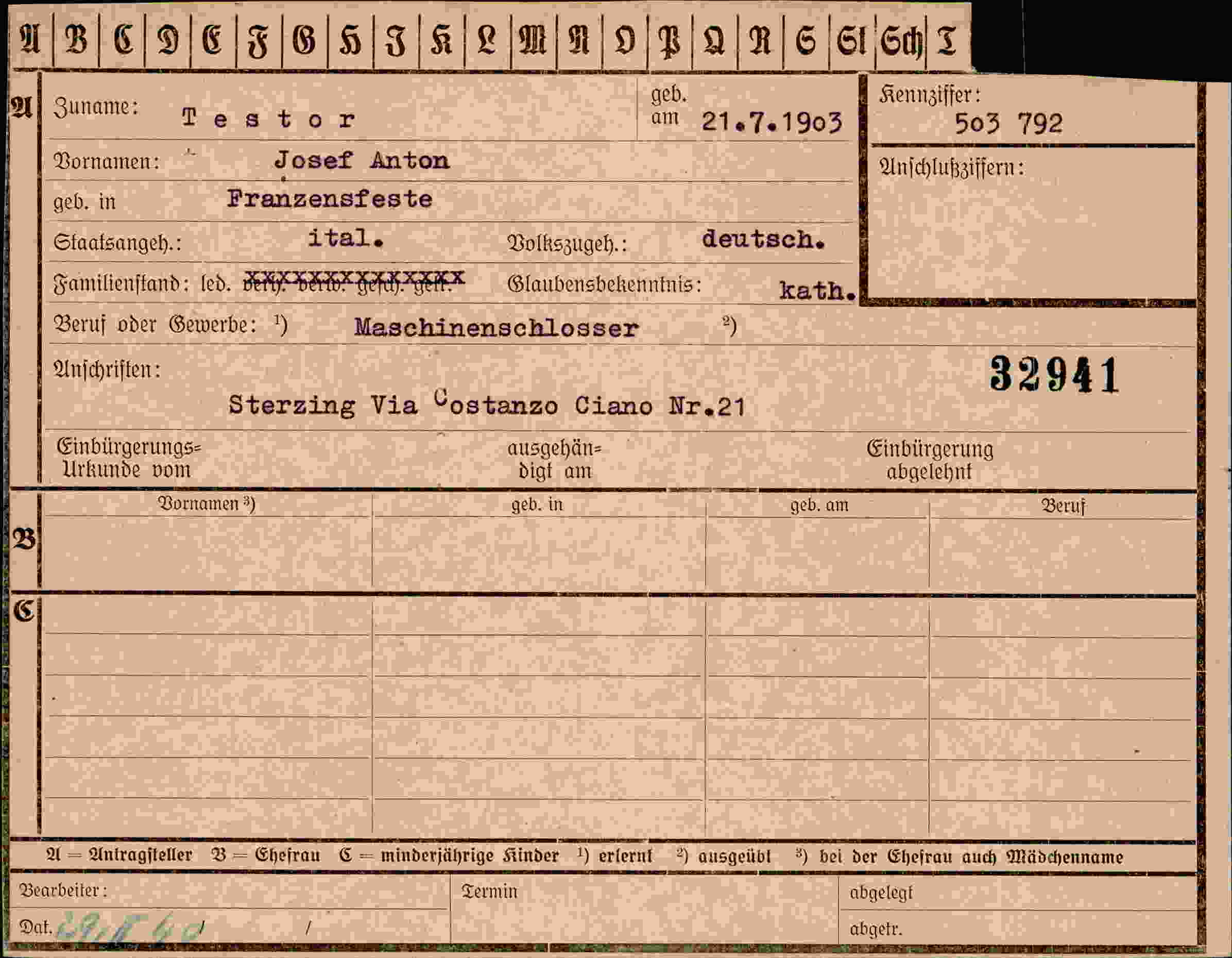 Dokument für Josef Anton Testor