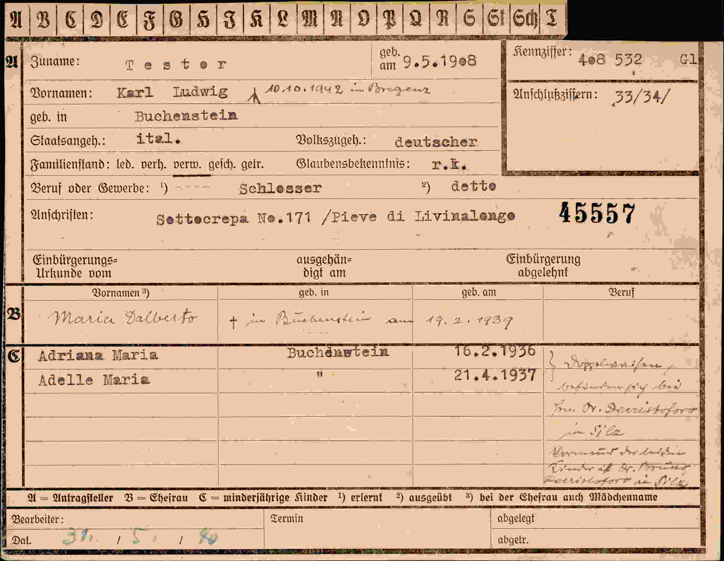 Dokument für Karl Ludwig Testor