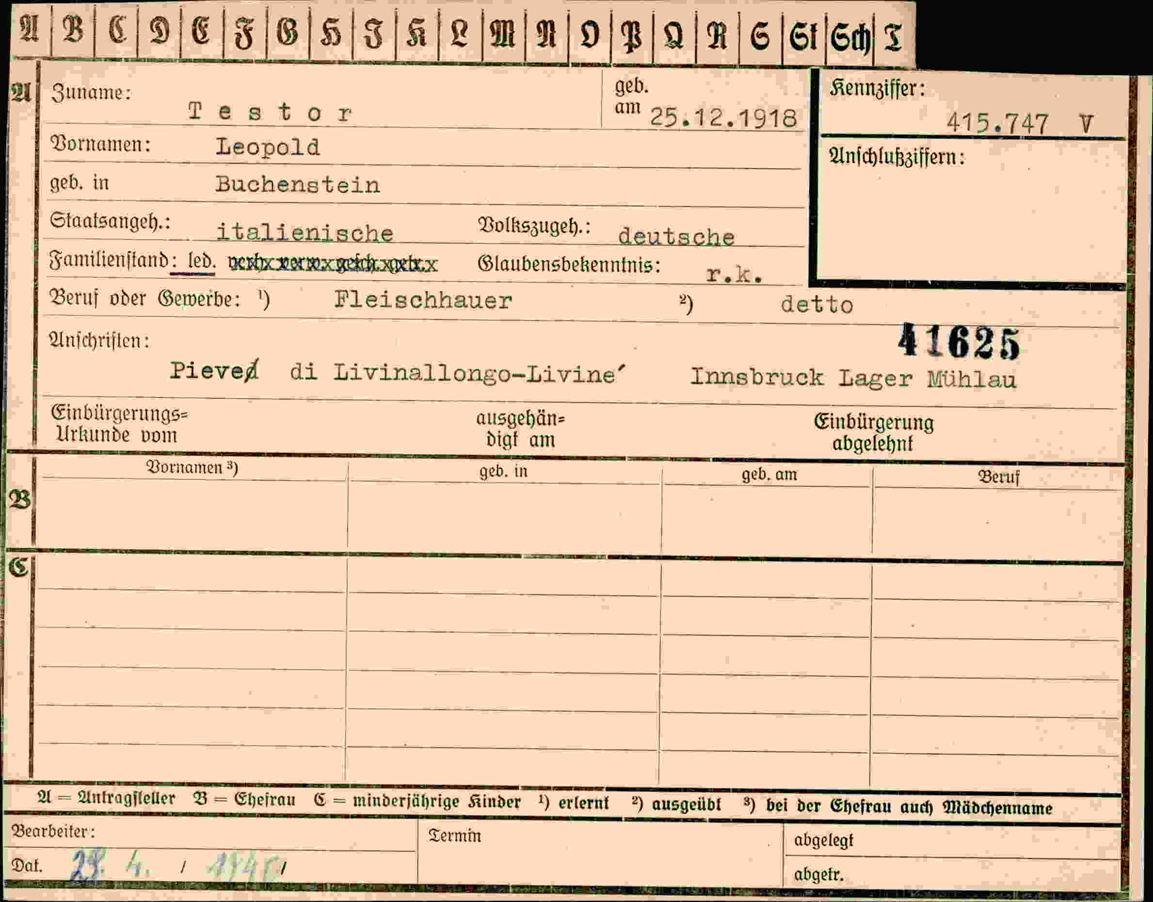Dokument für Leopold Testor