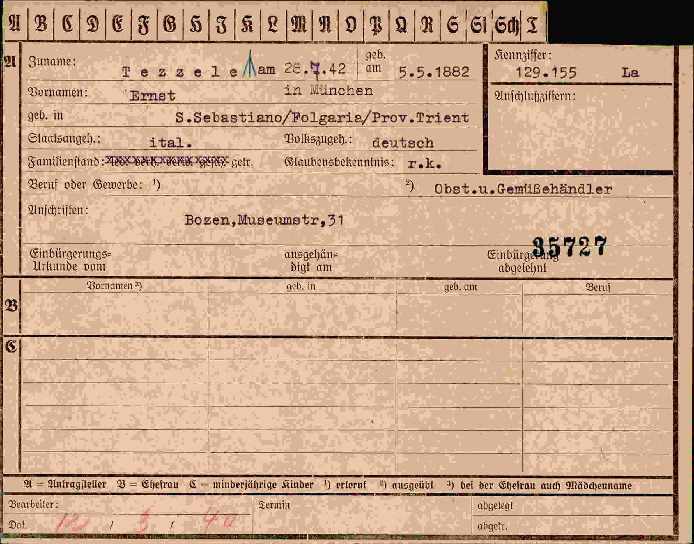 Dokument für Ernst Tezele