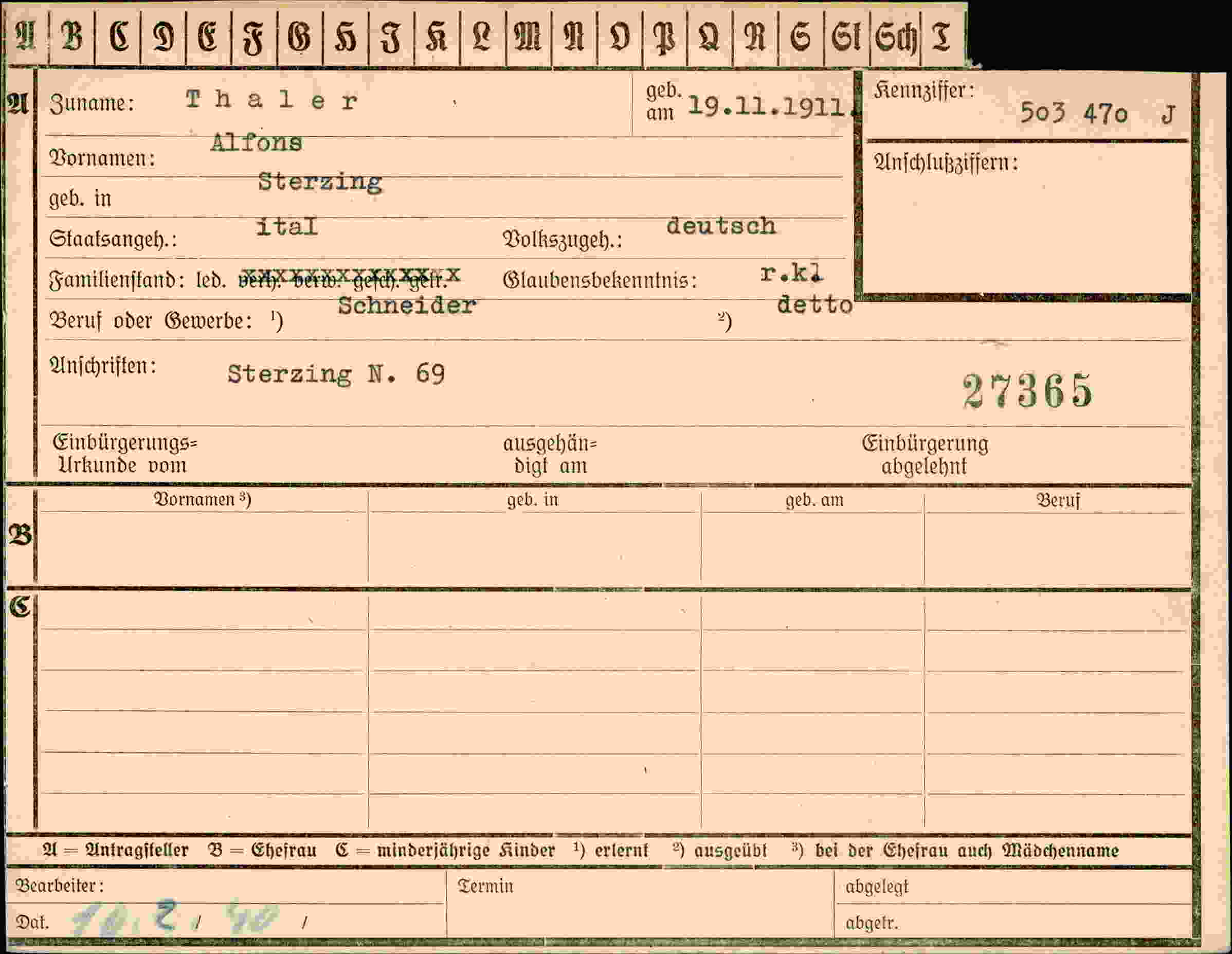 Dokument für Alfons Thaler