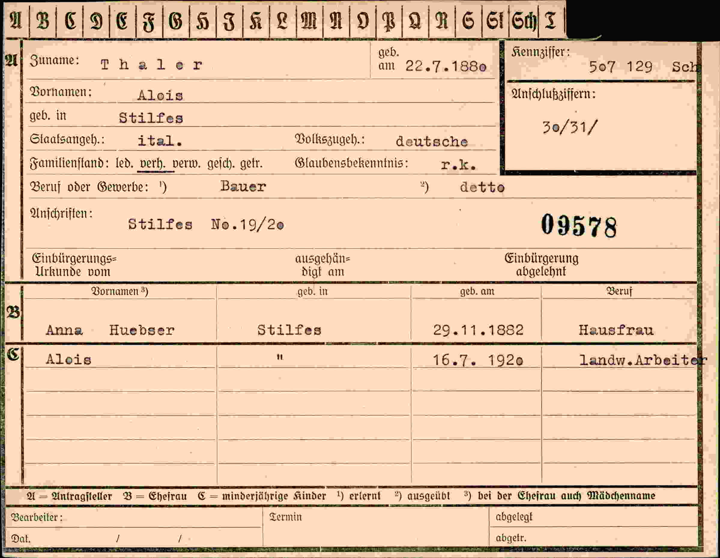 Dokument für Alois Thaler