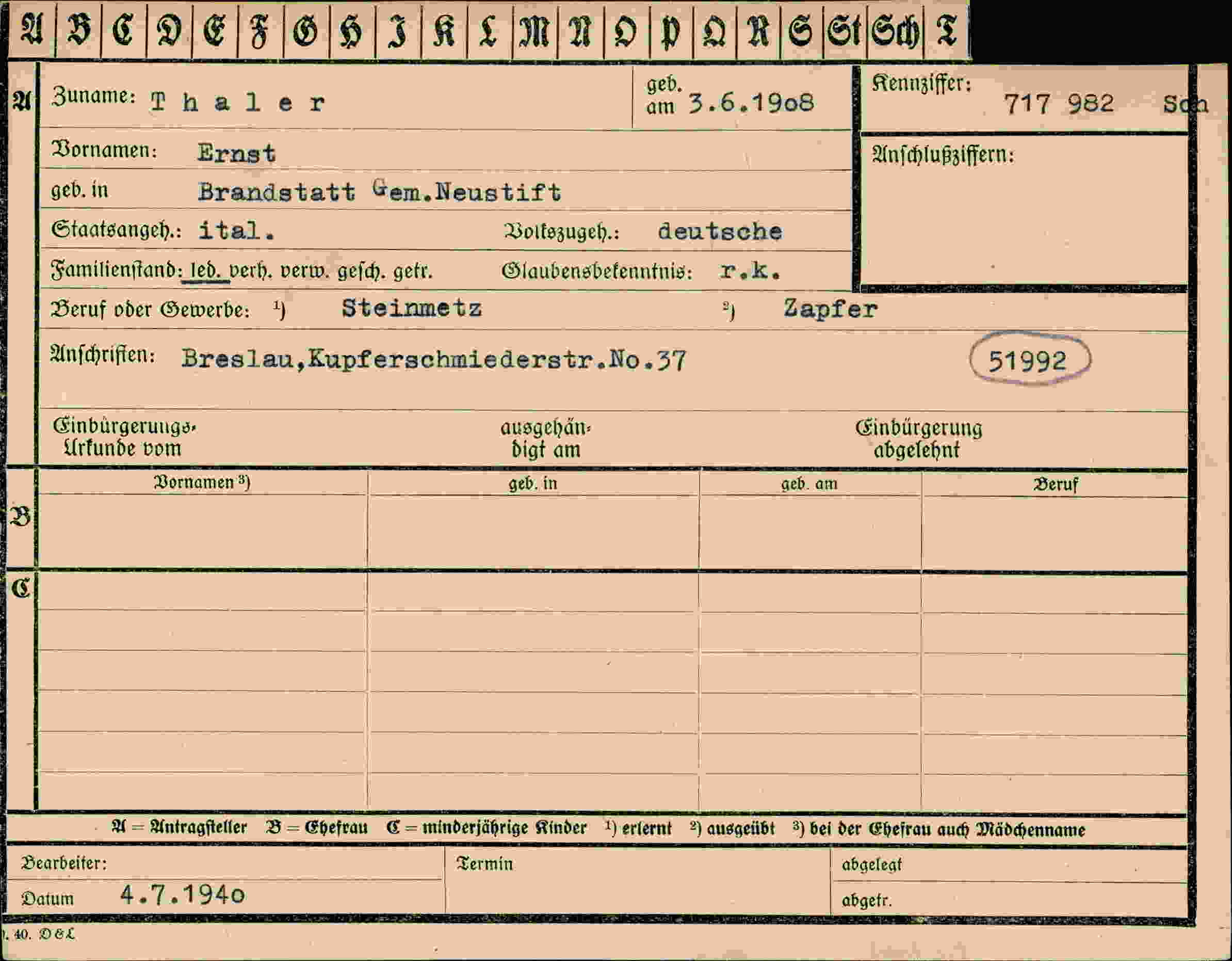 Vorderseite des Dokuments