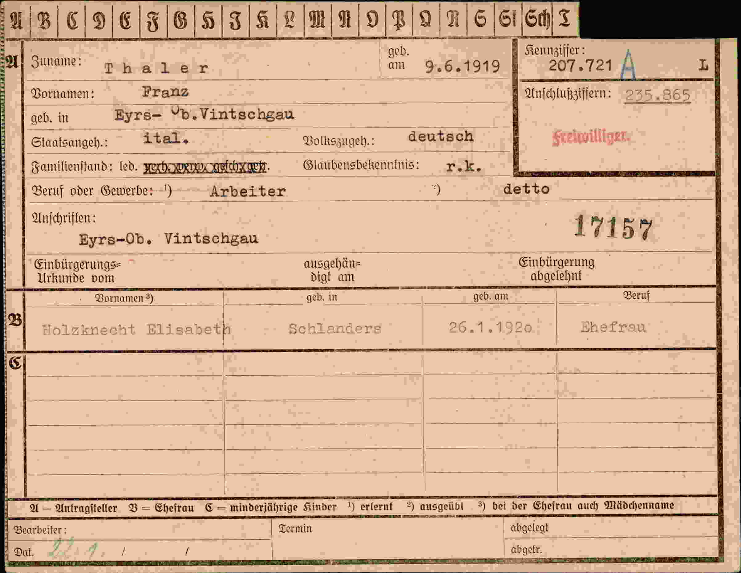 Dokument für Franz Thaler
