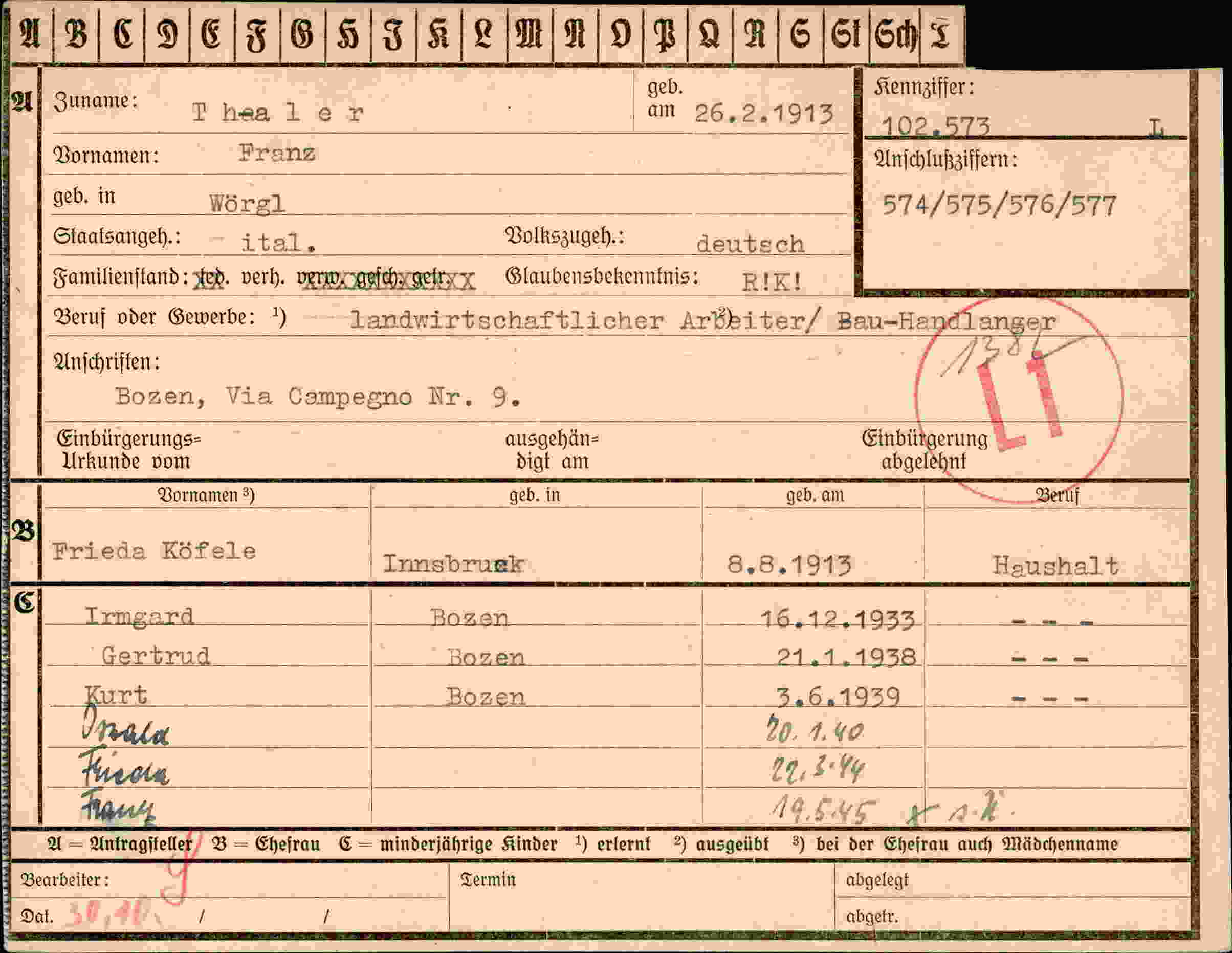 Vorderseite des Dokuments