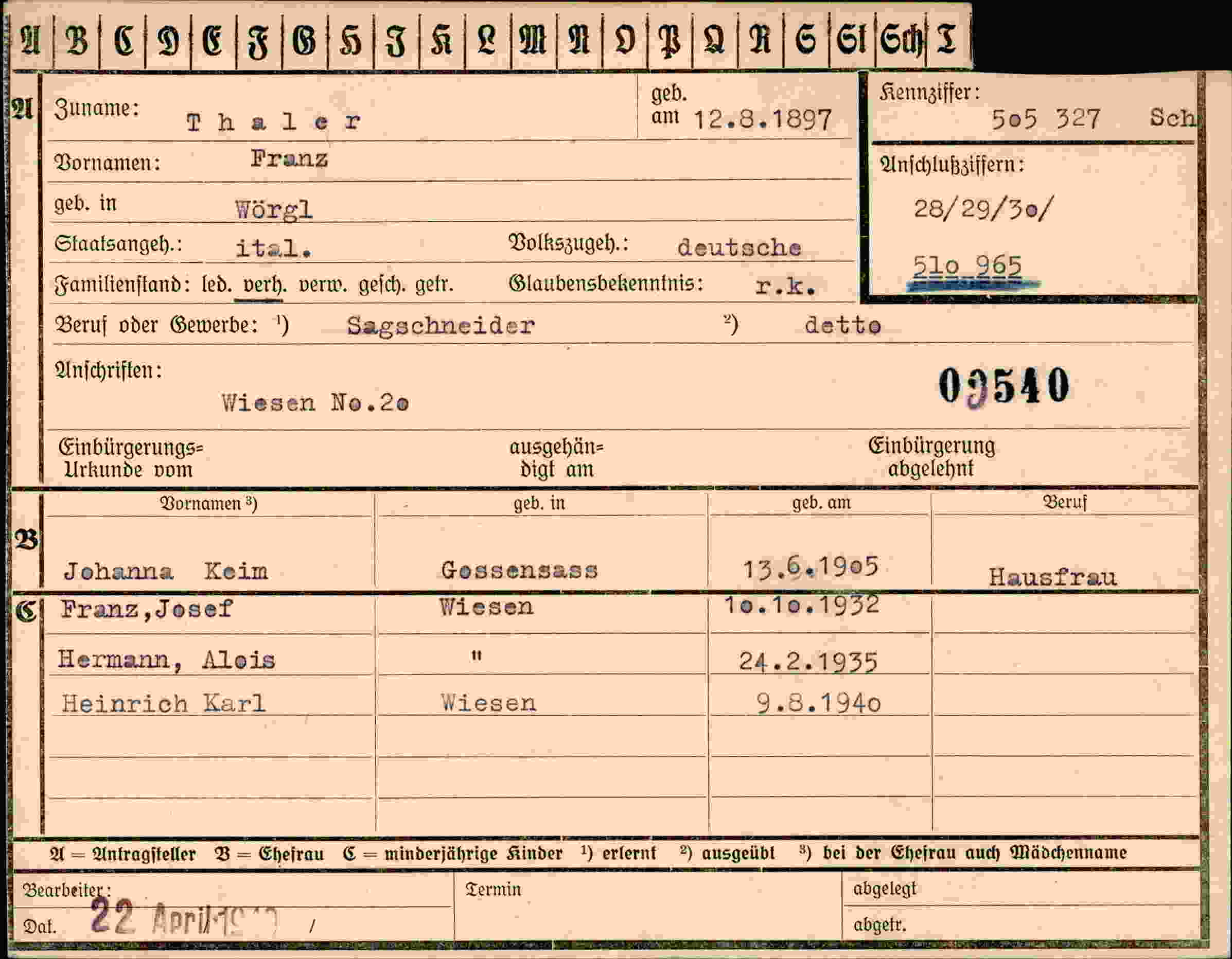 Vorderseite des Dokuments
