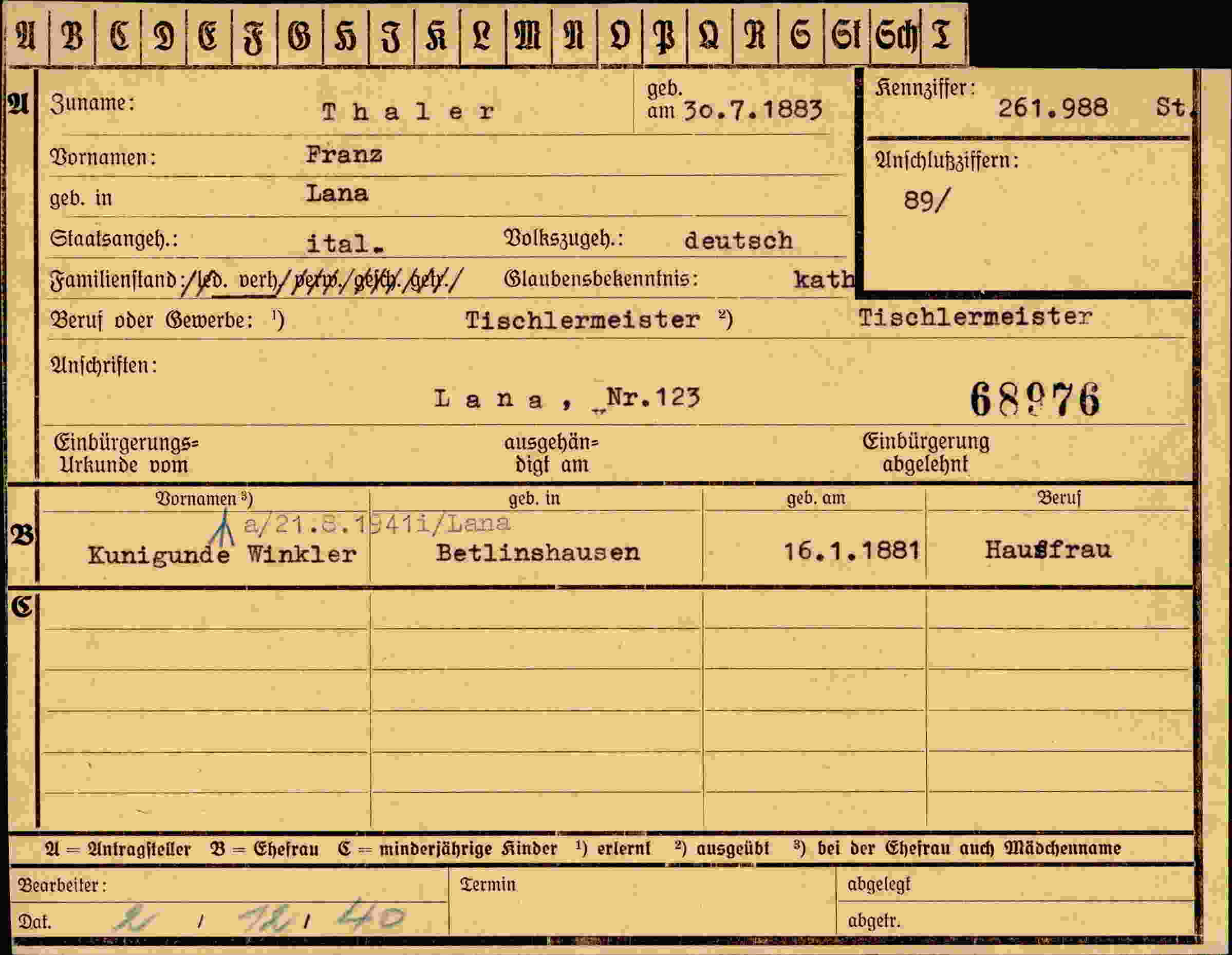 Dokument für Franz Thaler