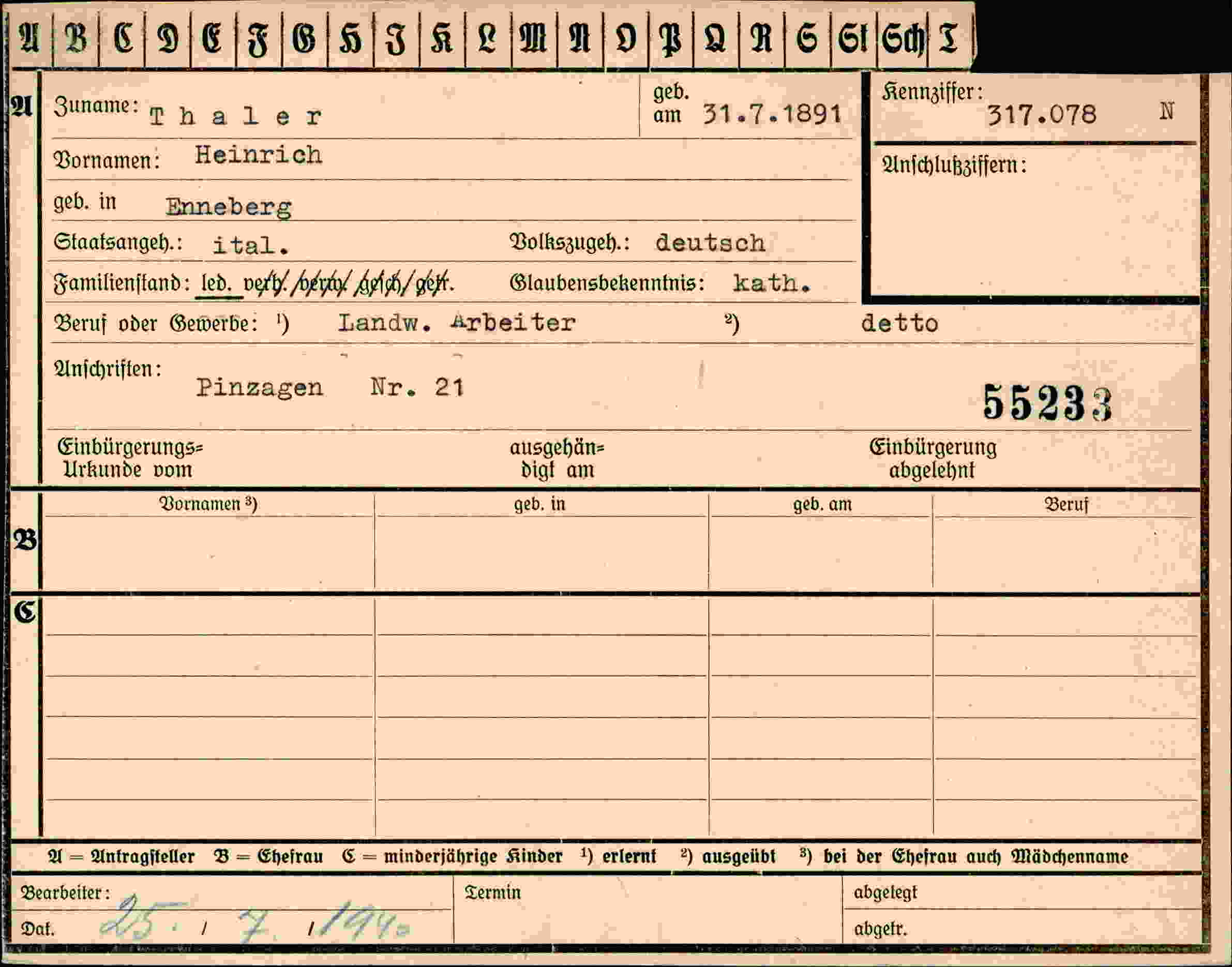 Dokument für Heinrich Thaler