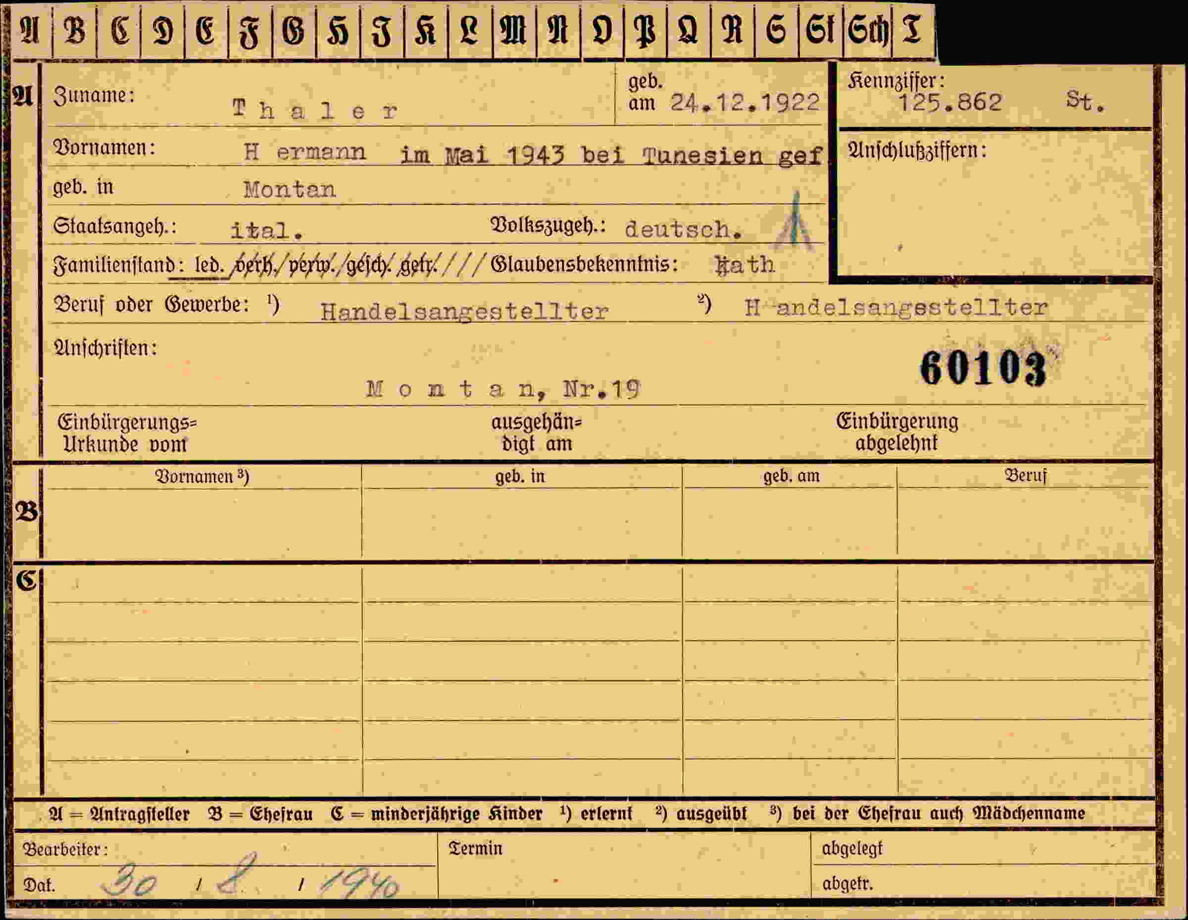 Dokument für Hermann Thaler