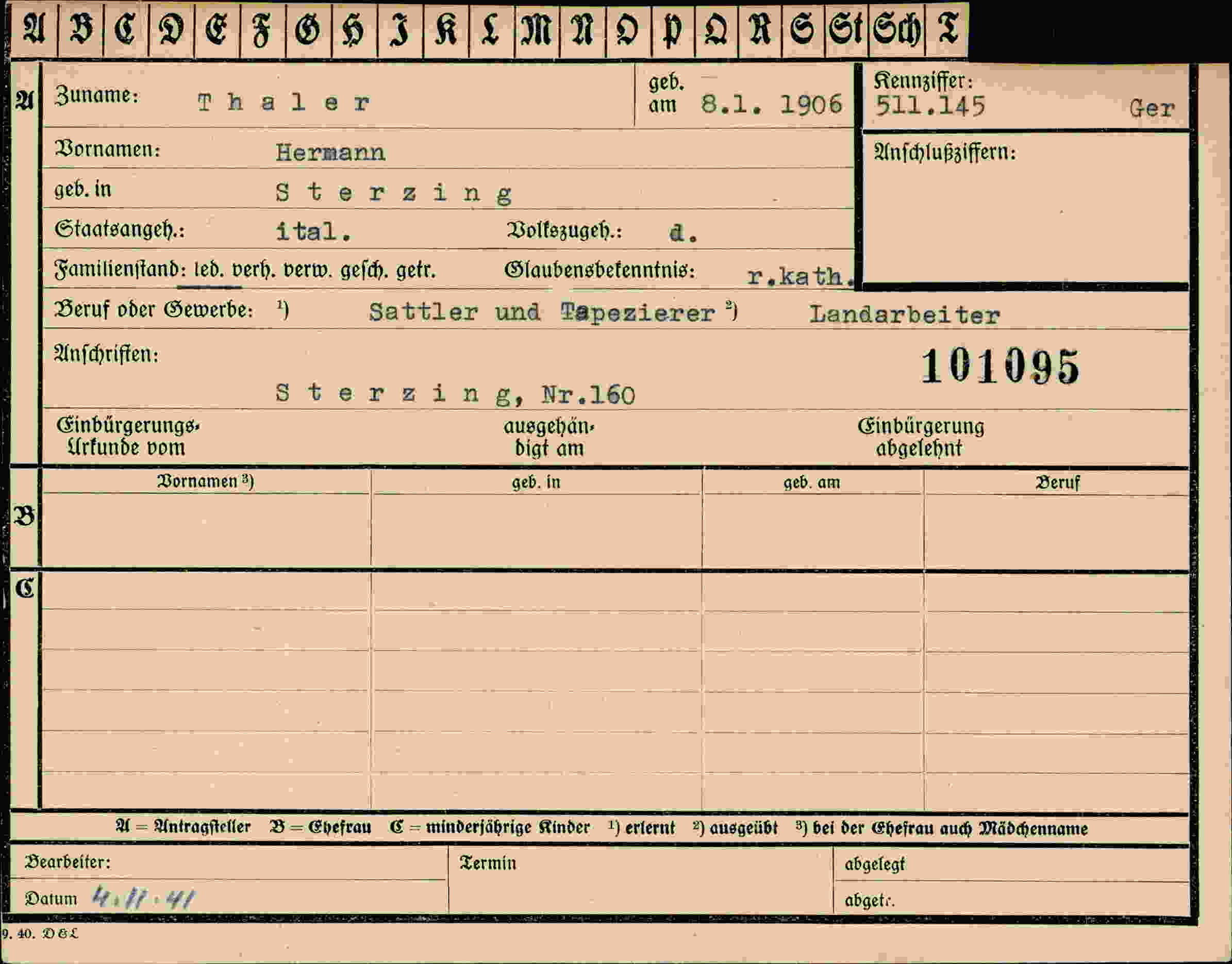 Dokument für Hermann Thaler