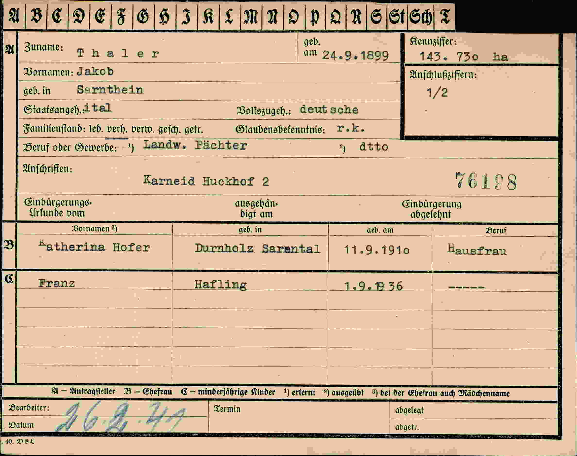 Dokument für Jakob Thaler