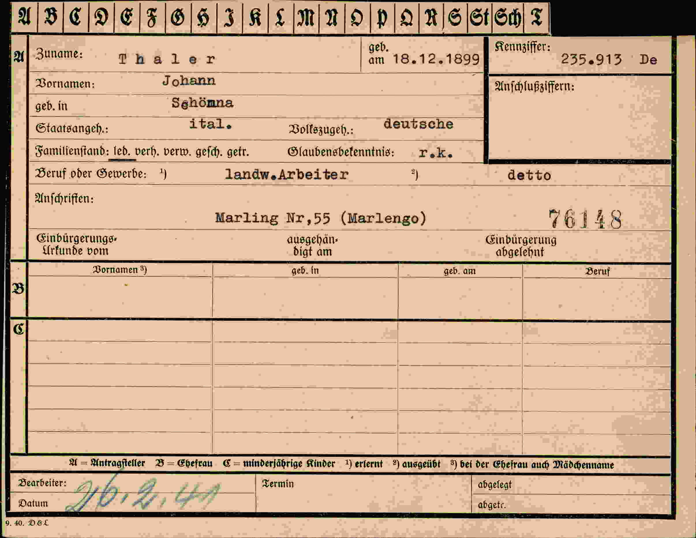 Dokument für Johann Thaler