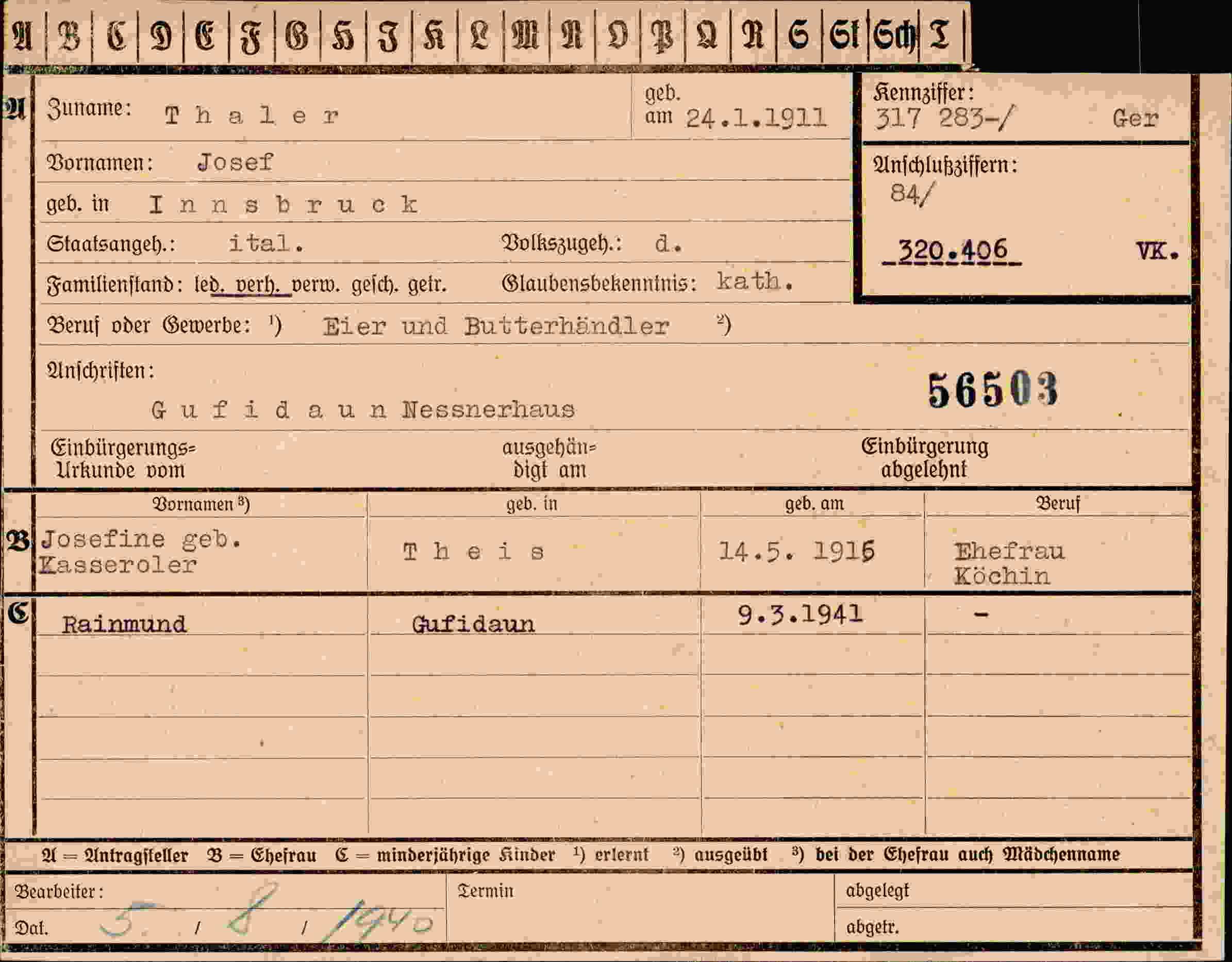 Dokument für Josef Thaler