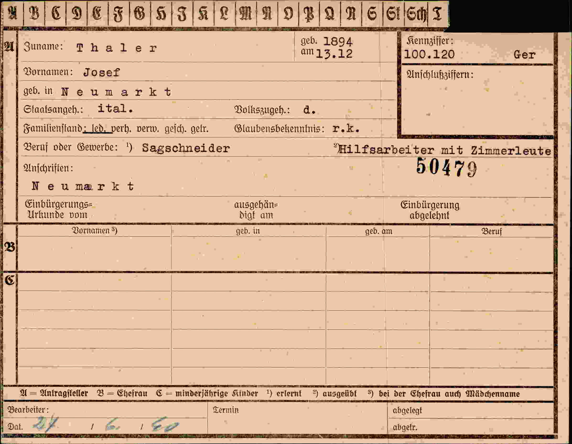 Dokument für Josef Thaler