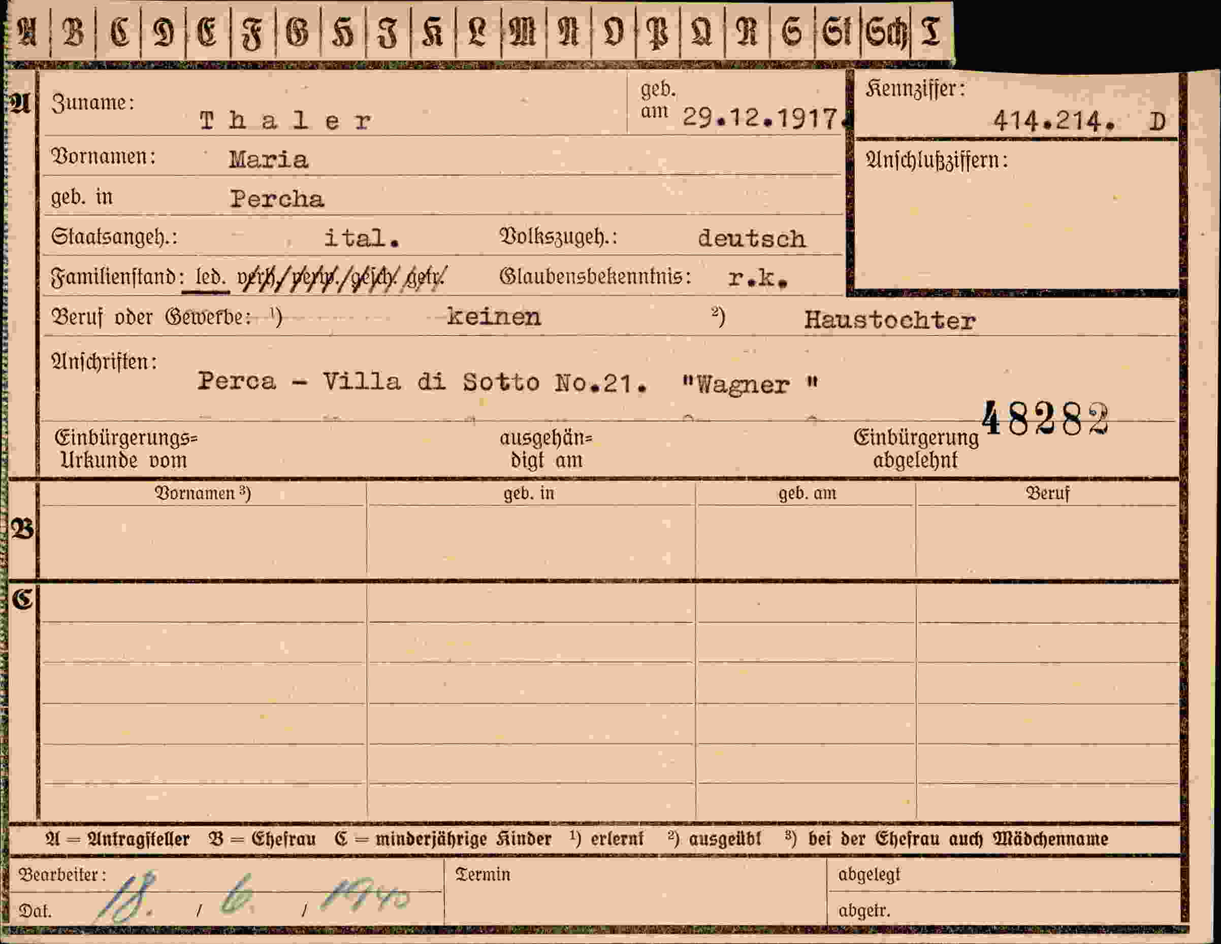 Dokument für Maria Thaler