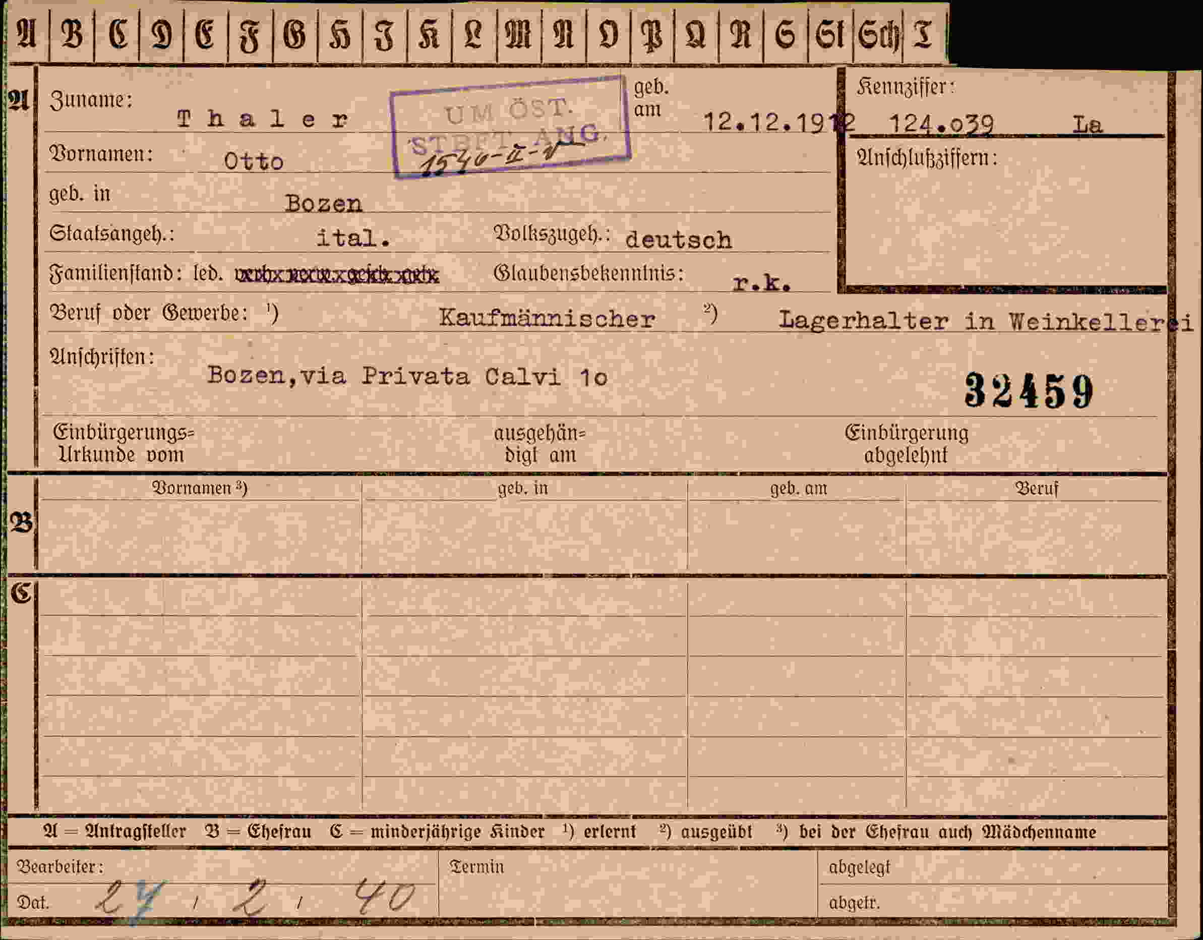 Dokument für Otto Thaler