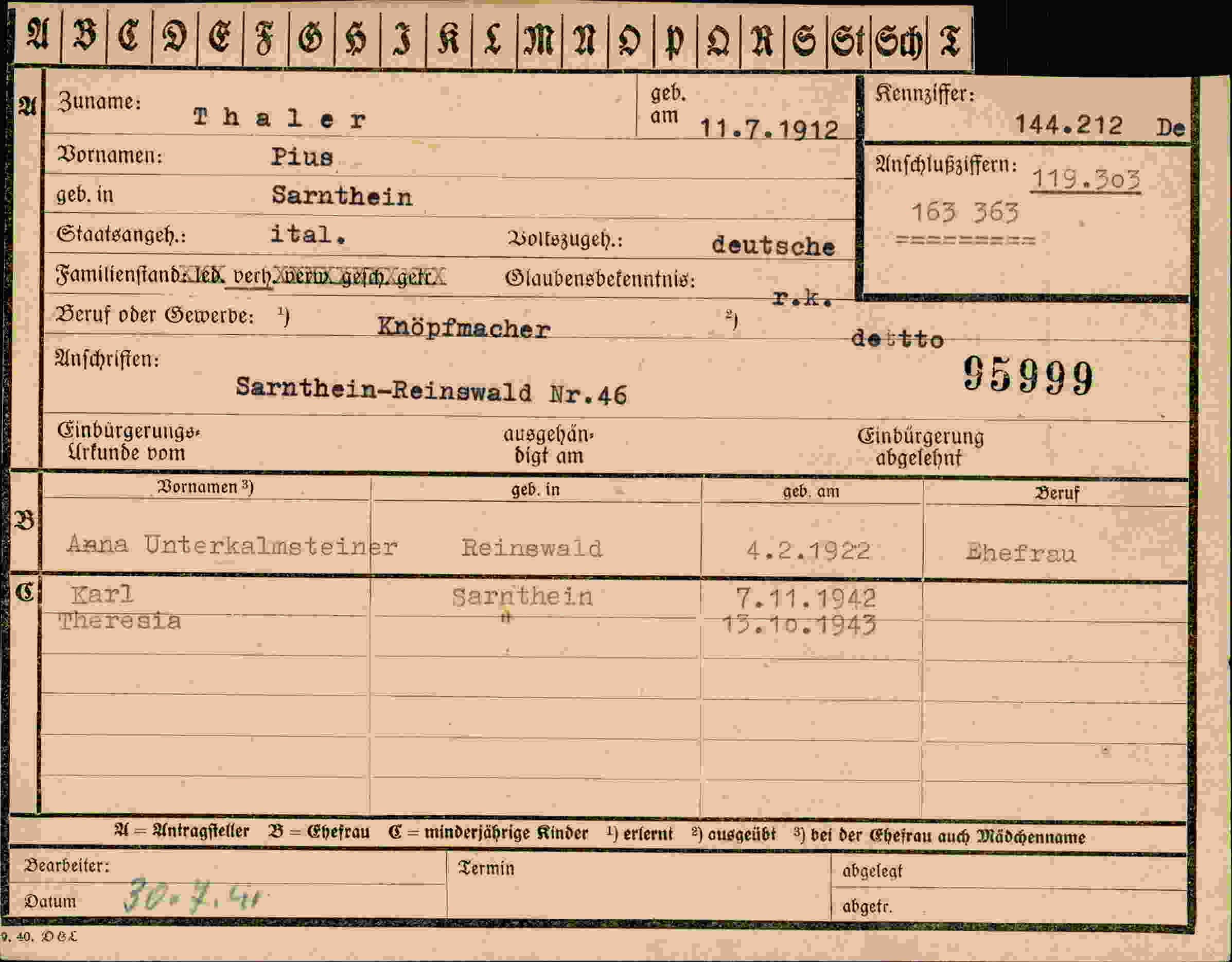 Vorderseite des Dokuments