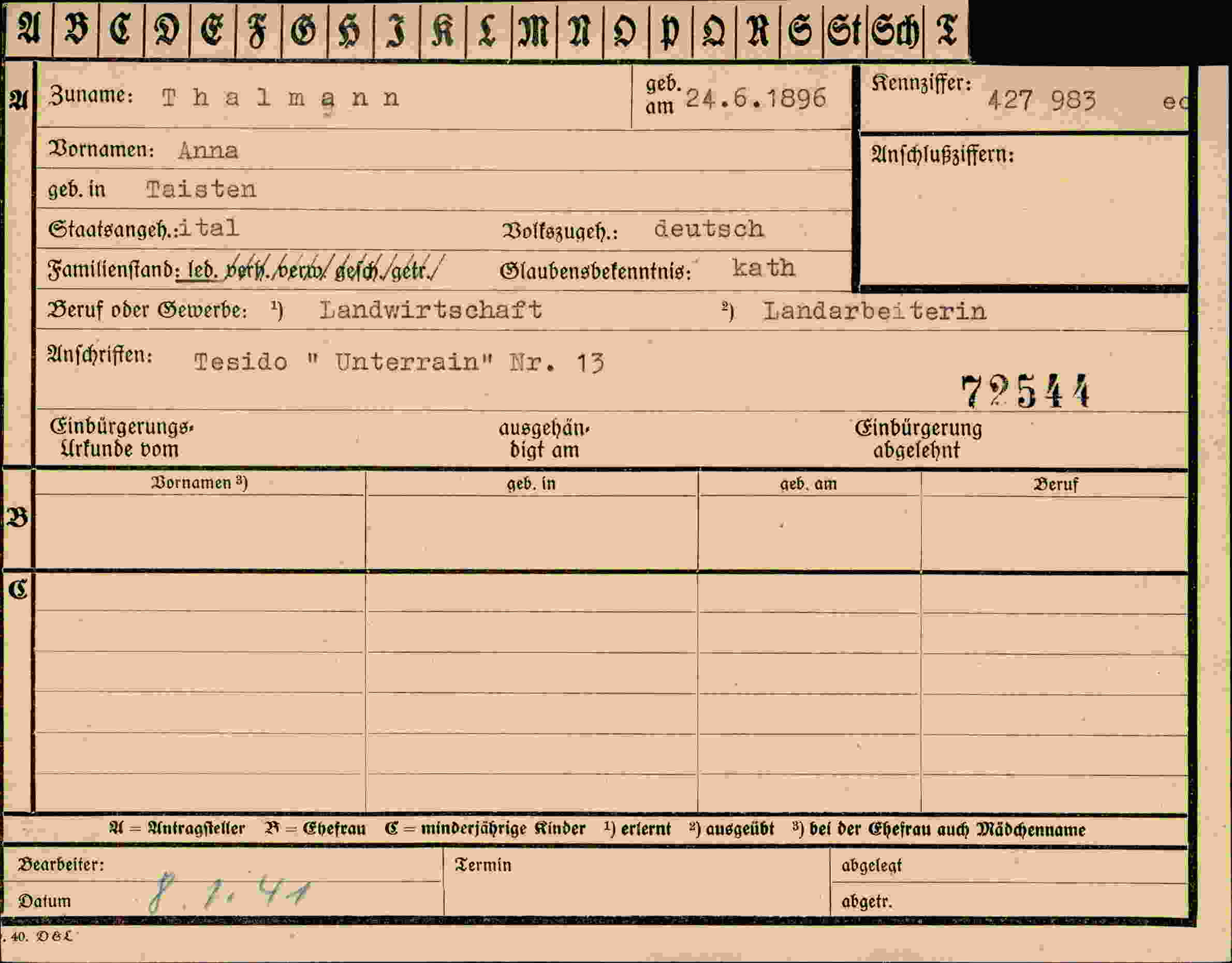 Vorderseite des Dokuments