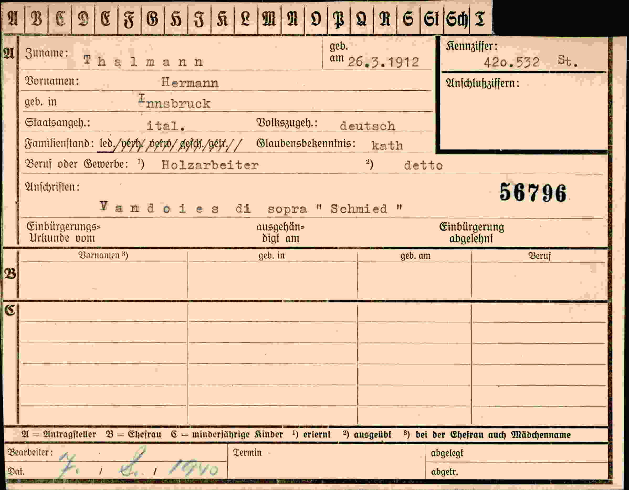 Vorderseite des Dokuments