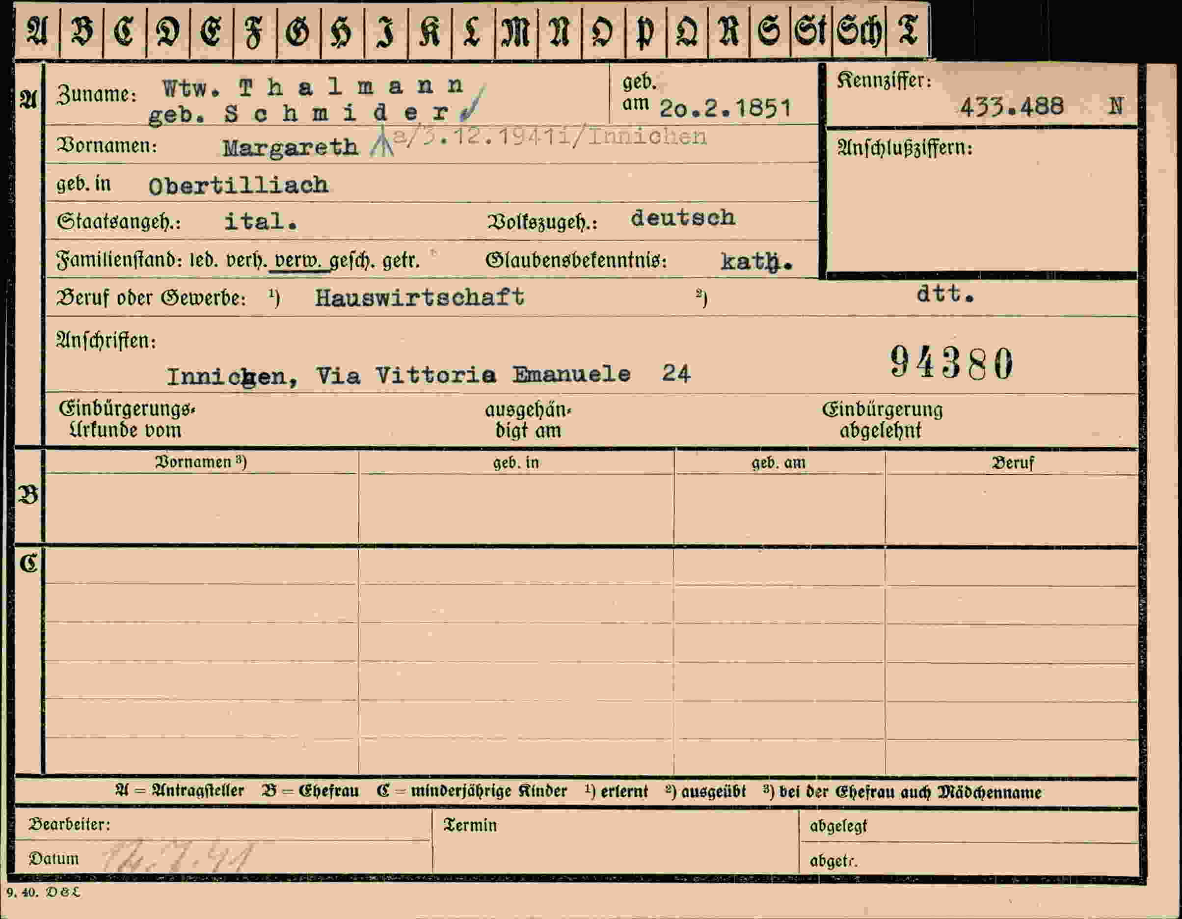 Dokument für Margareth Thalmann