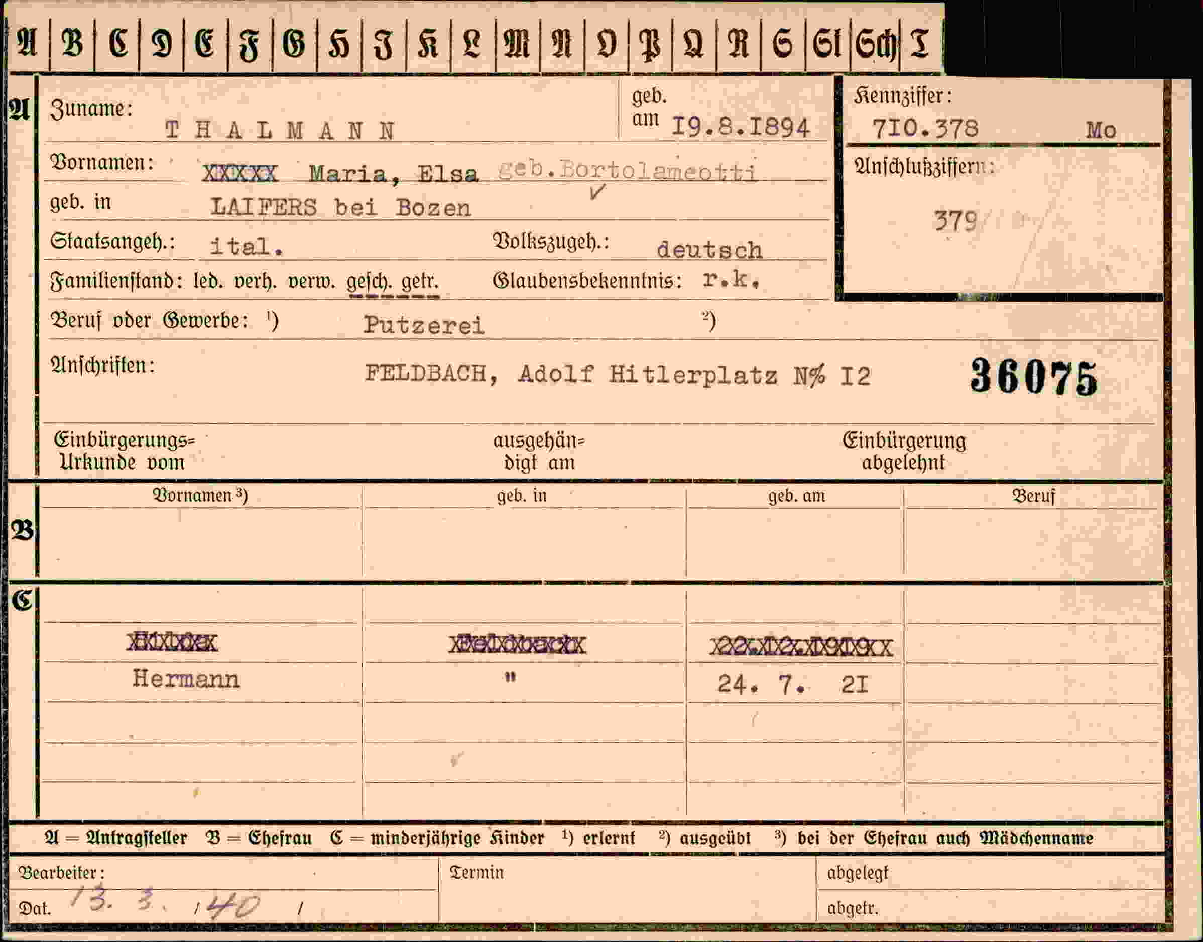 Dokument für Elsa Thalmann