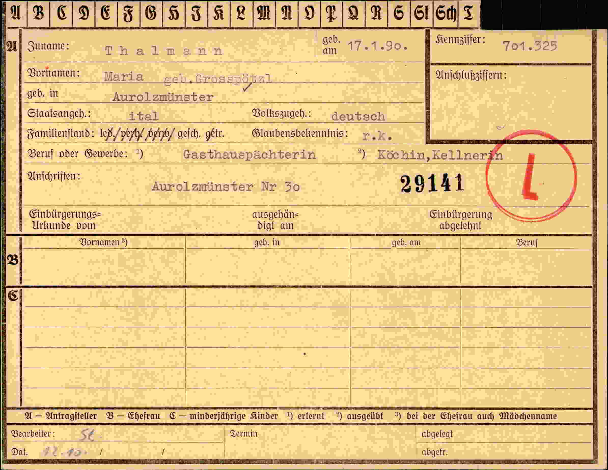 Dokument für Maria Thalmann