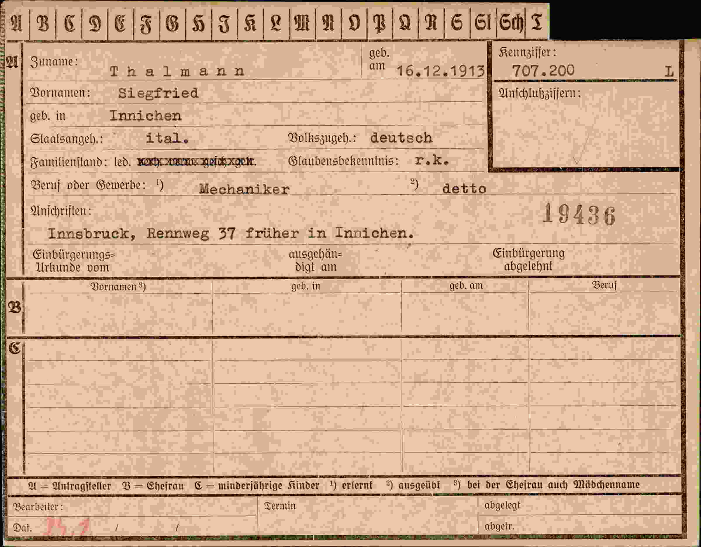 Dokument für Siegfried Thalmann