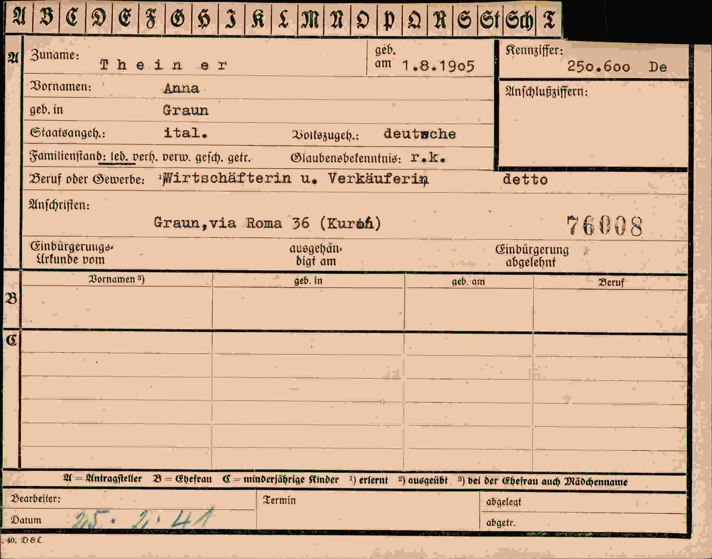 Vorderseite des Dokuments