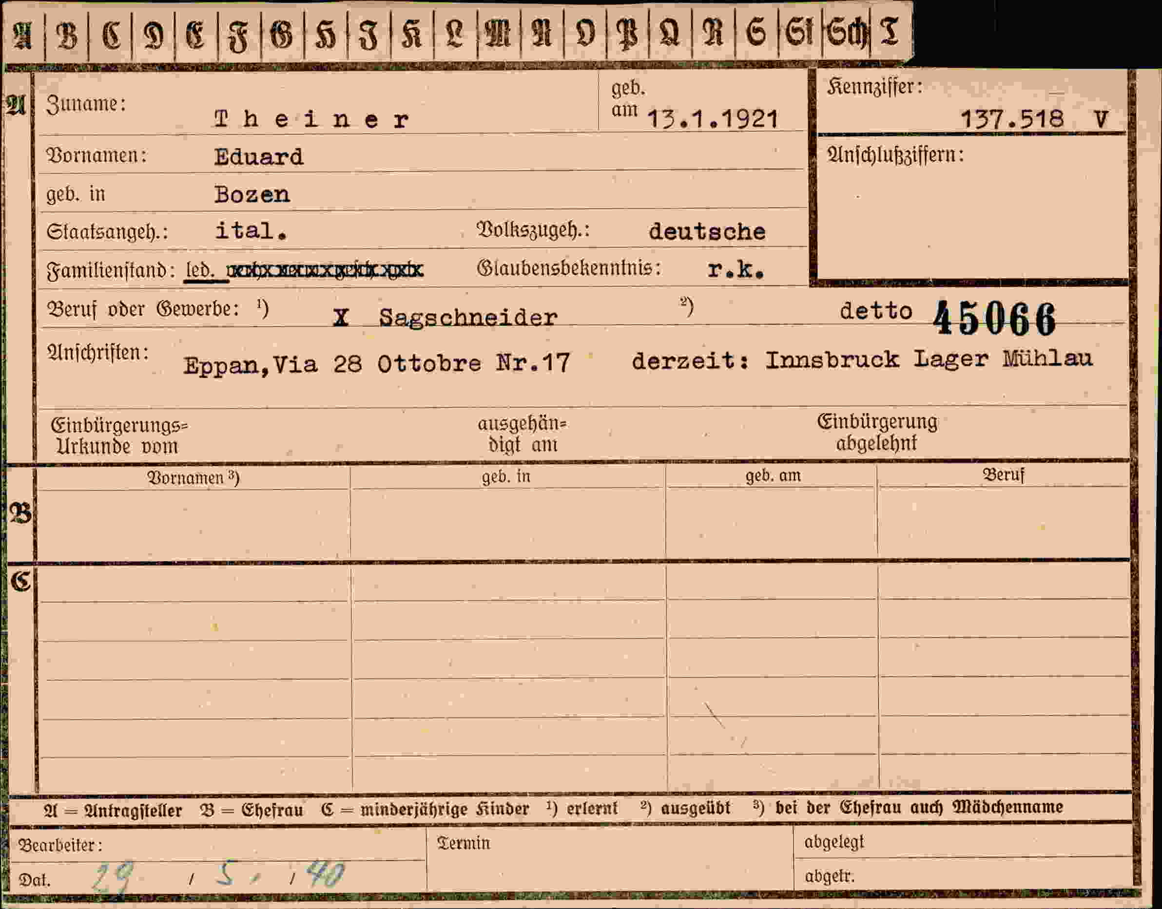 Vorderseite des Dokuments