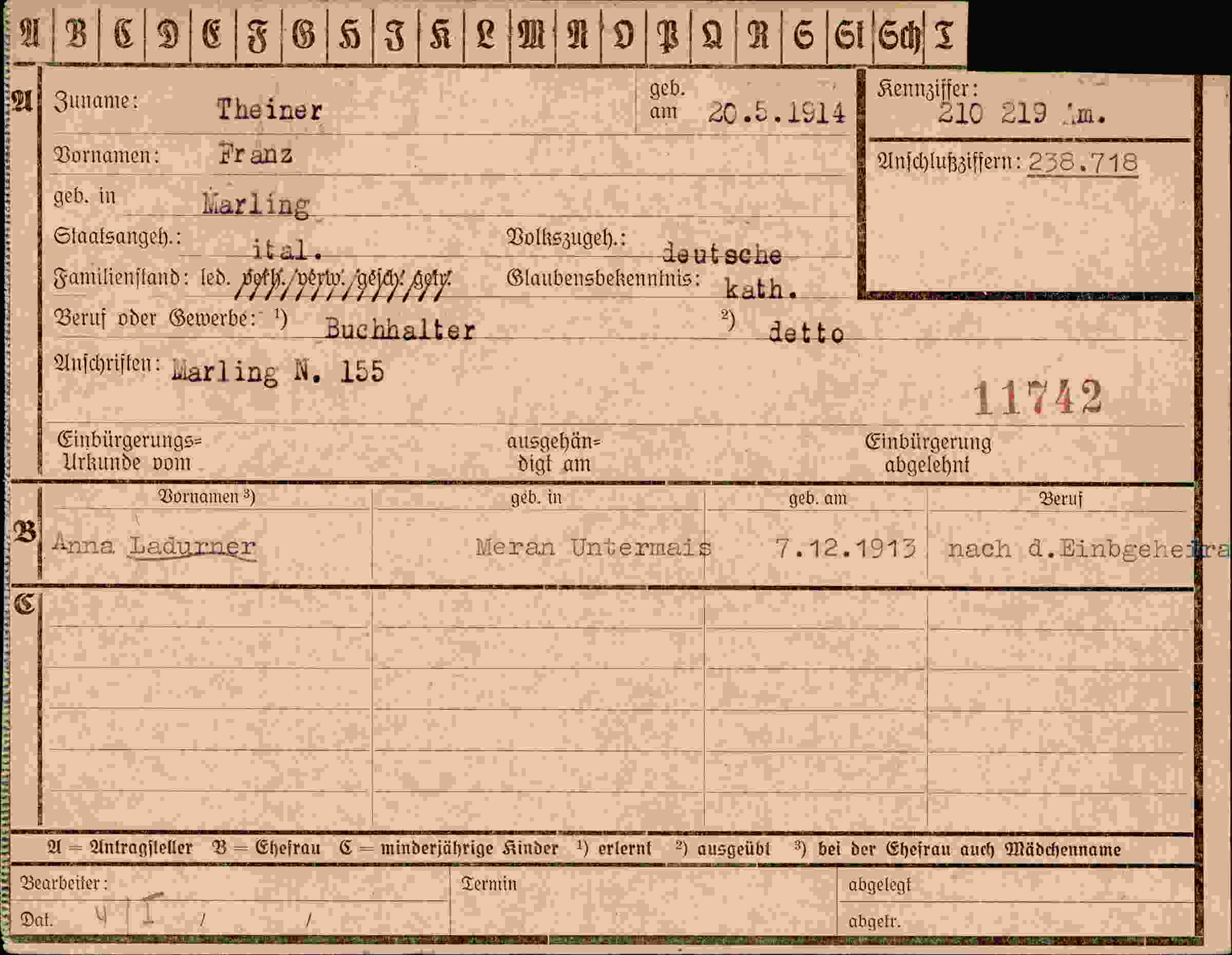 Dokument für Franz Theiner
