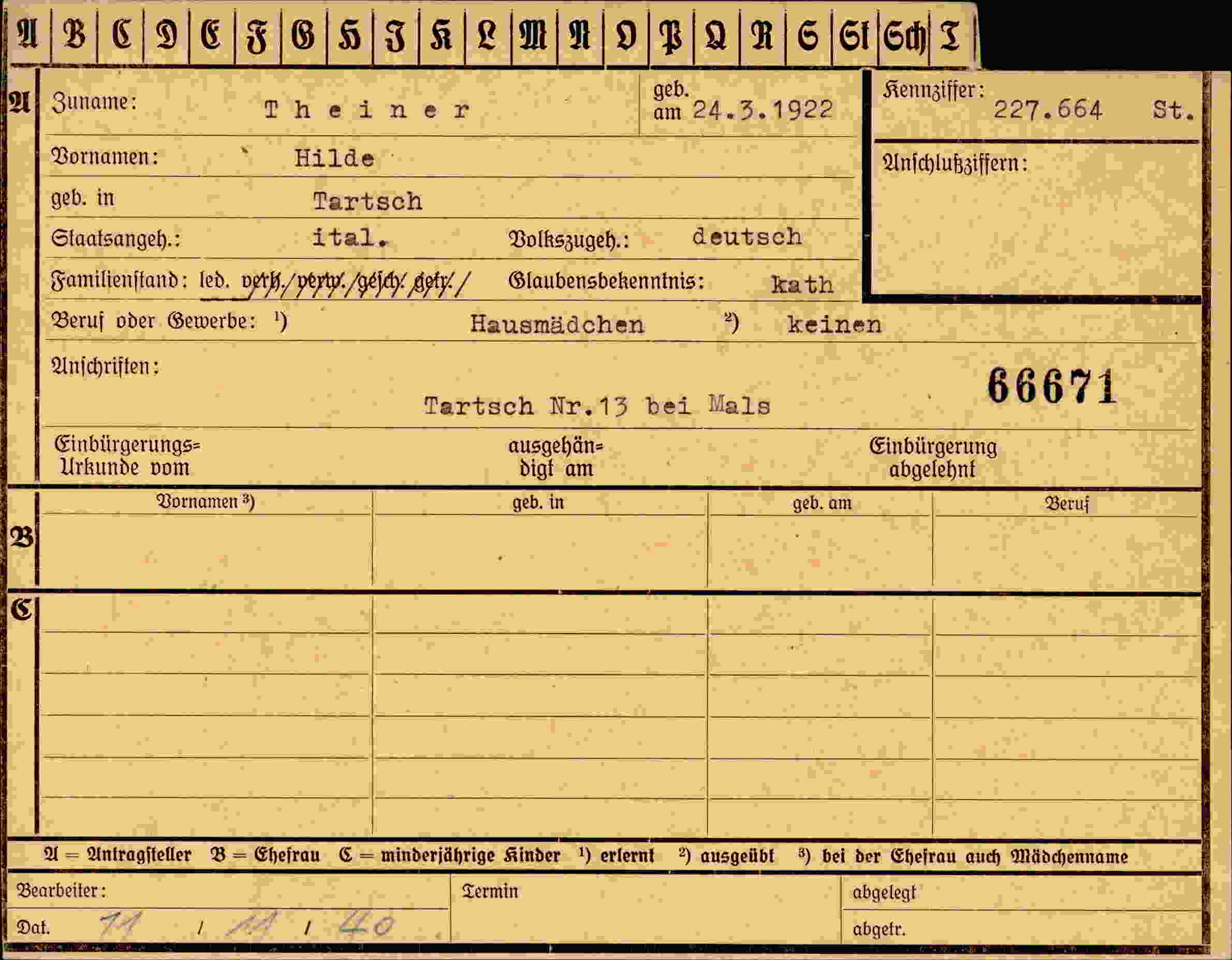 Dokument für Hilde Theiner