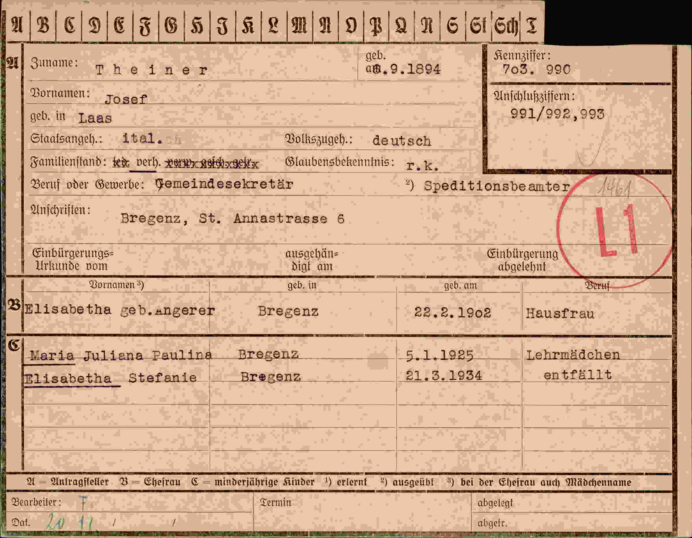 Dokument für Josef Theiner