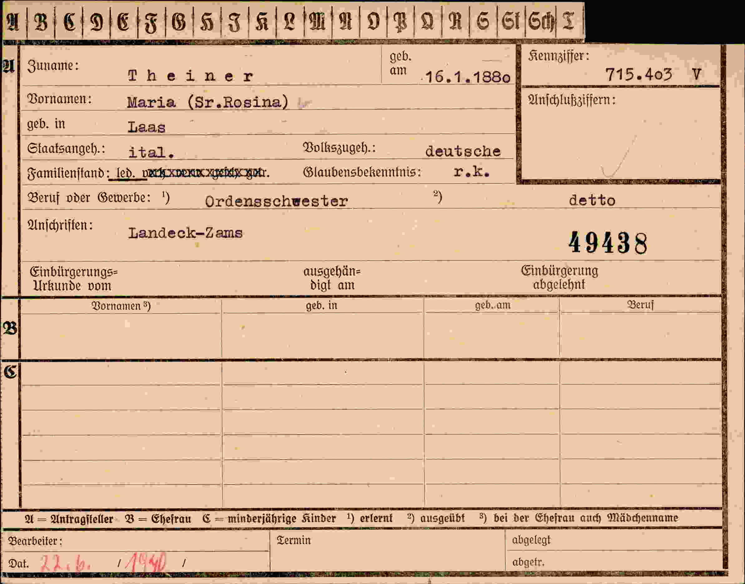 Dokument für Maria Theiner