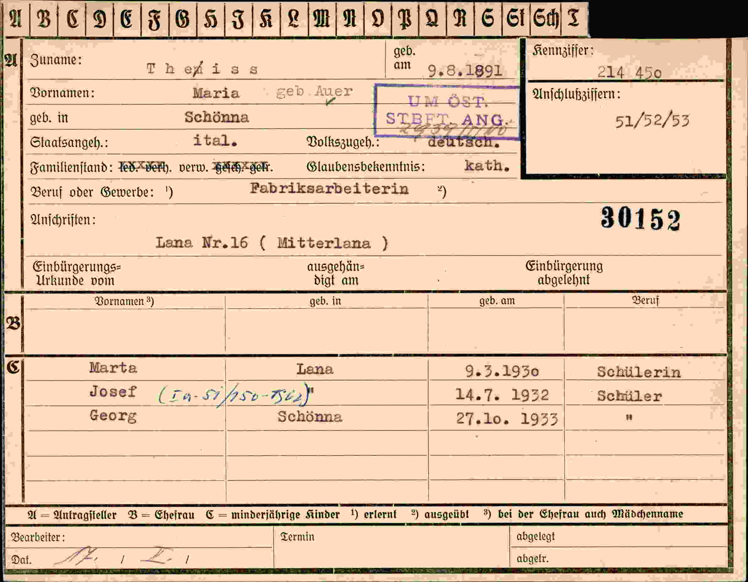 Dokument für Maria Theiss