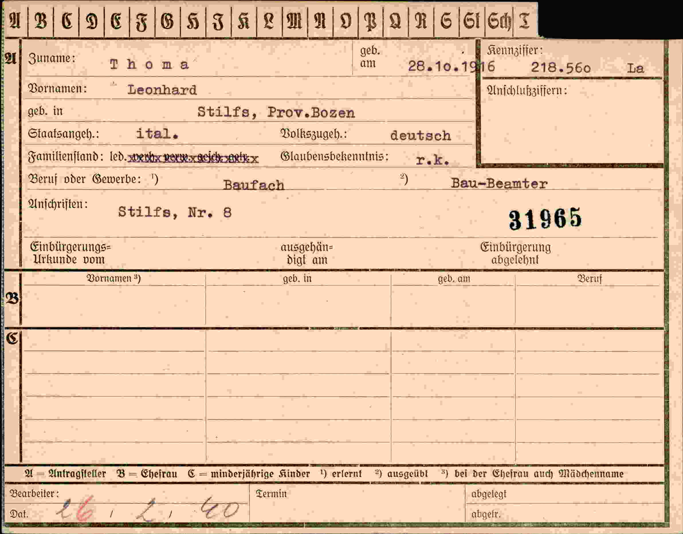 Dokument für Leonhard Thoma
