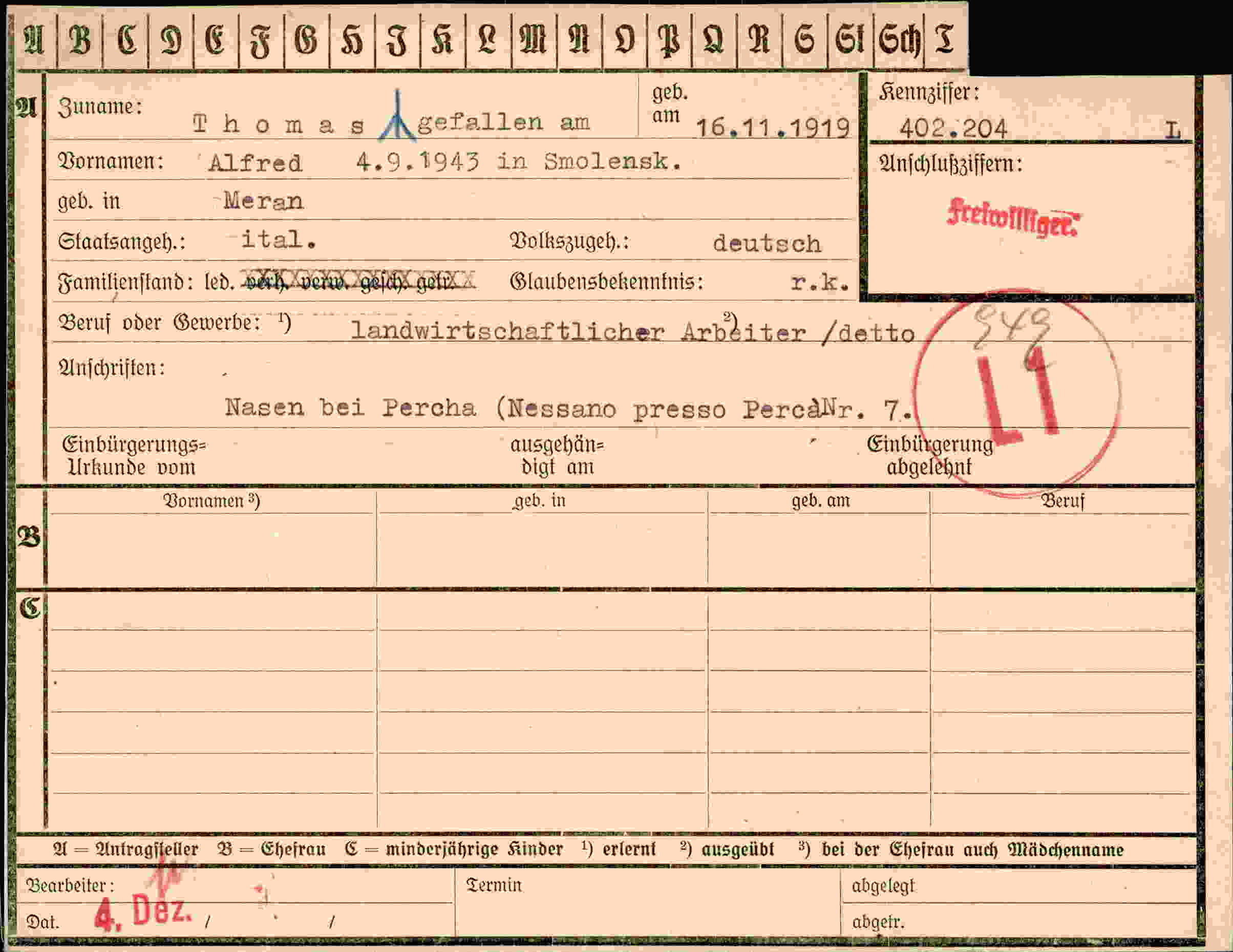 Vorderseite des Dokuments