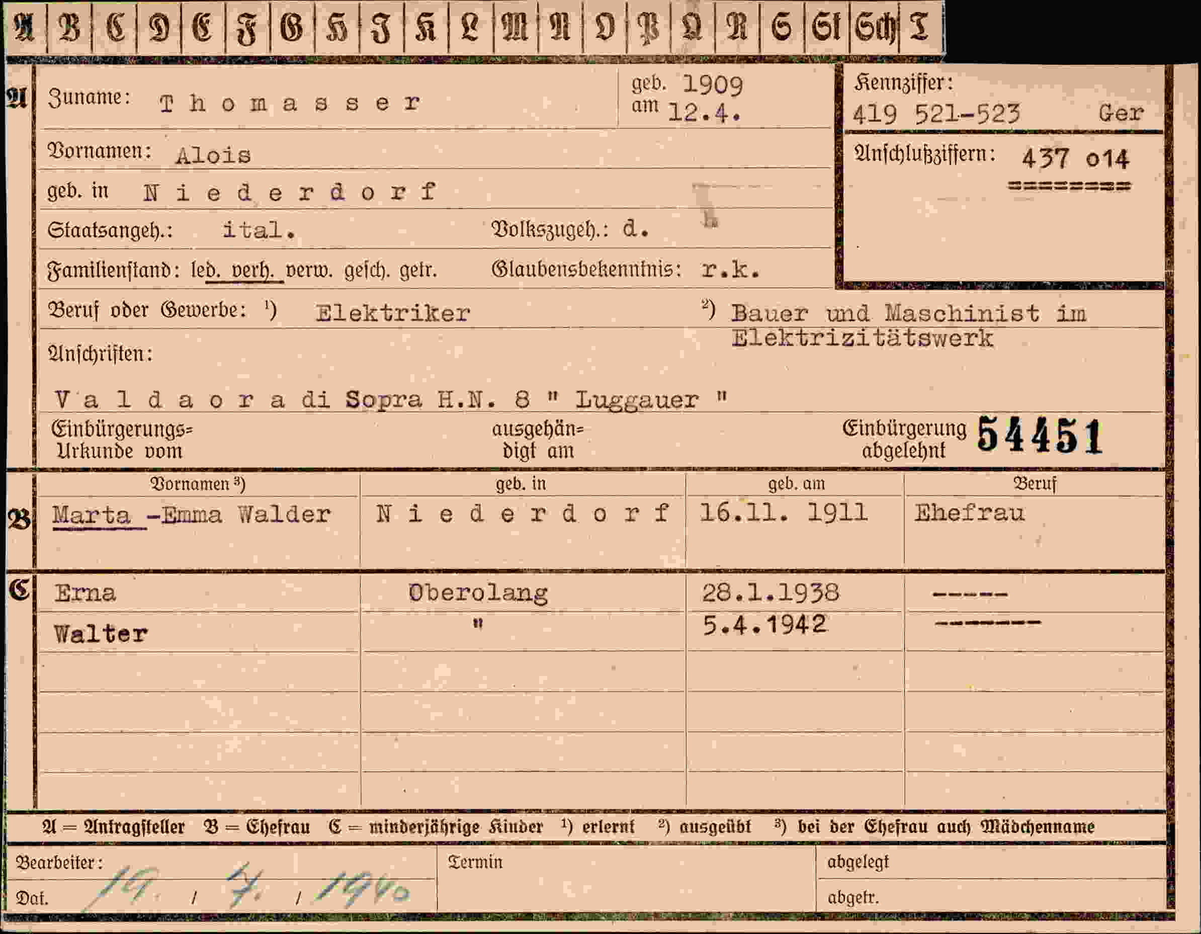 Dokument für Alois Thomasser
