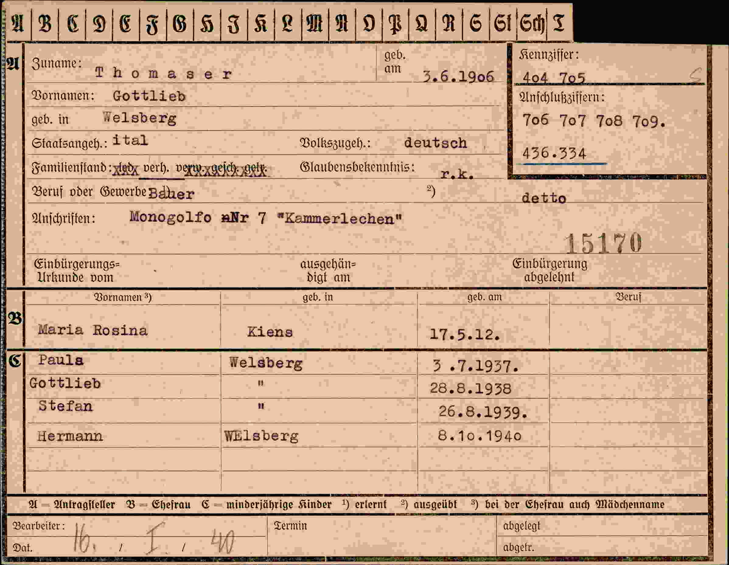 Dokument für Gottlieb Thomaser