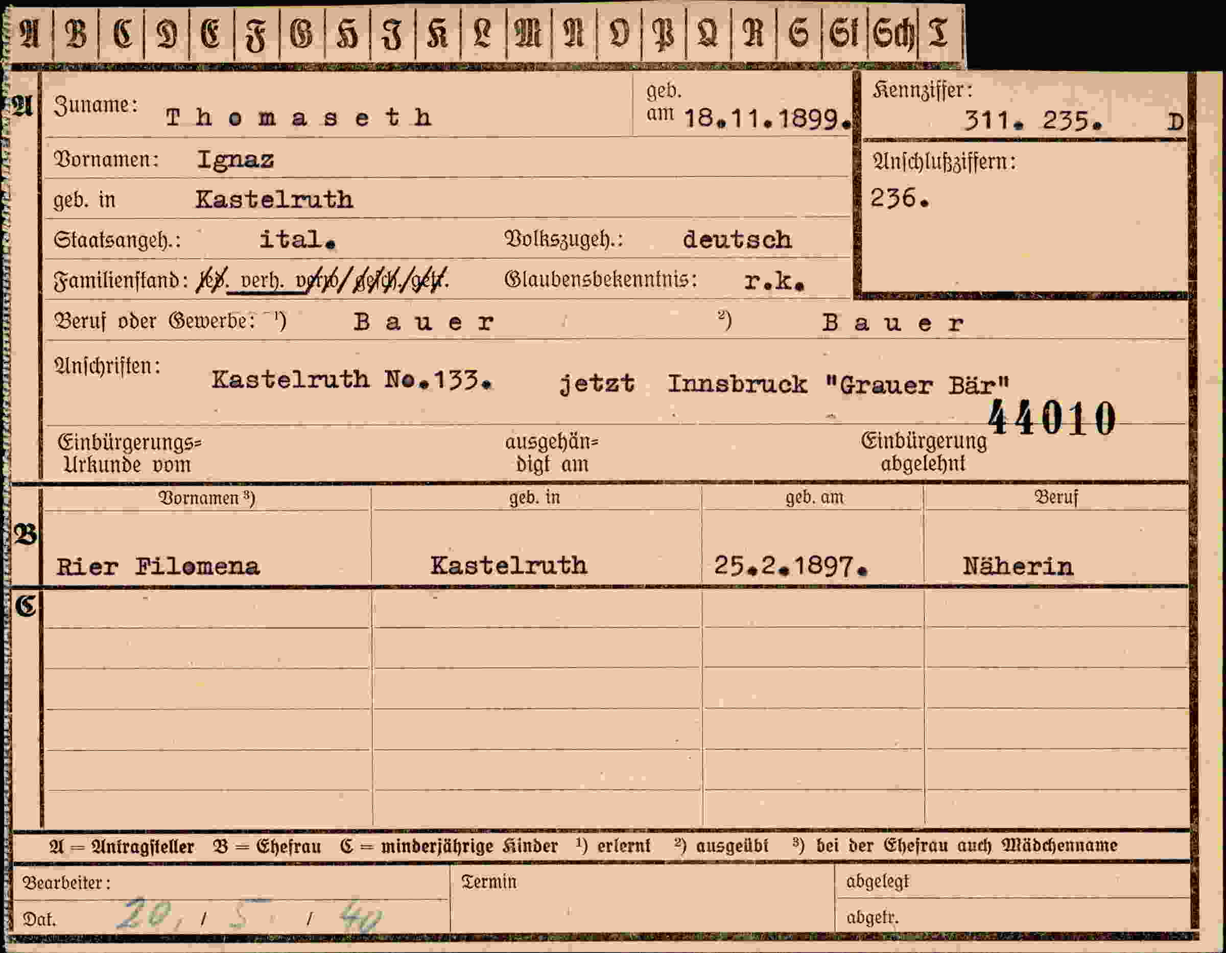 Dokument für Ignaz Thomaseth