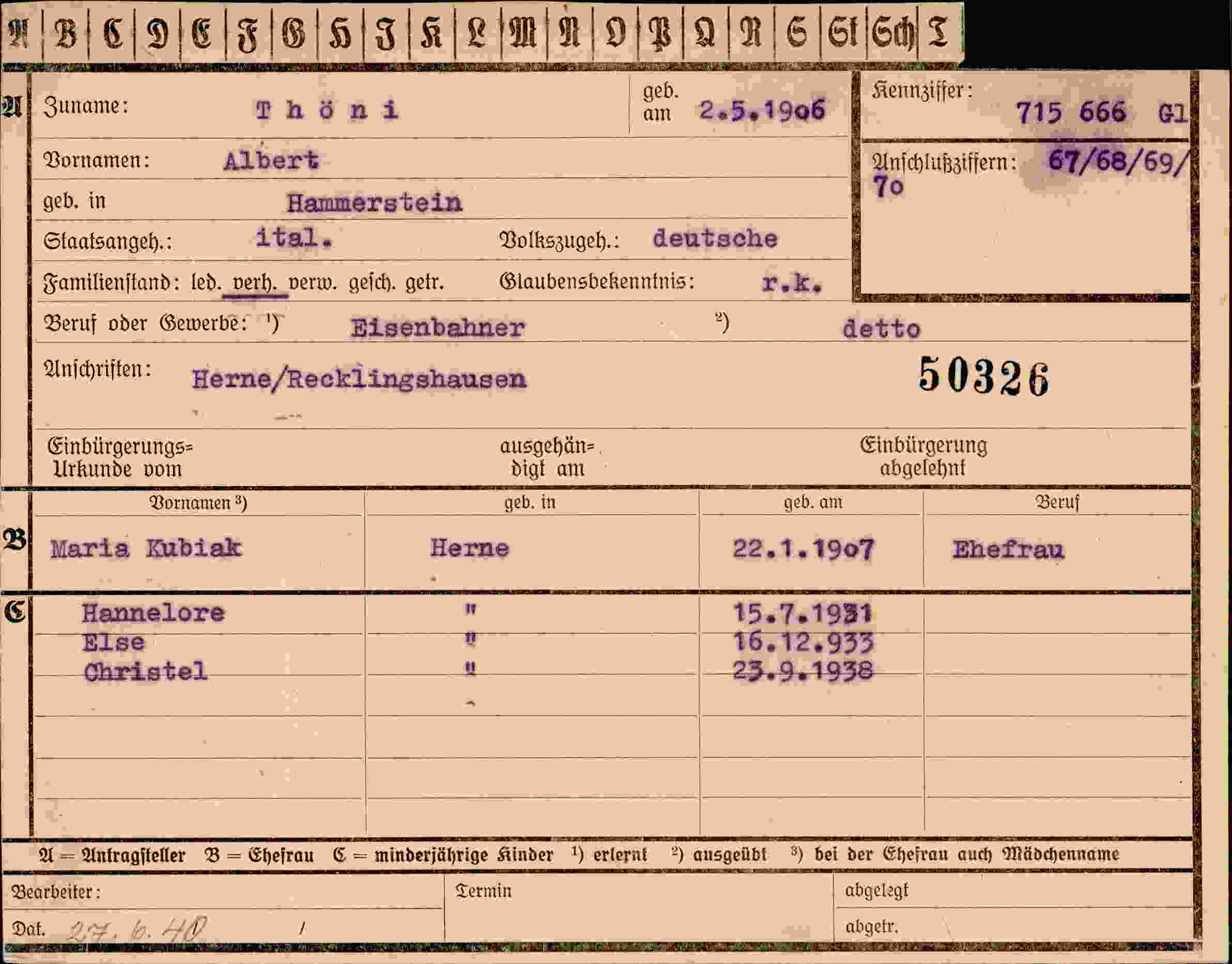 Dokument für Albert Thöni