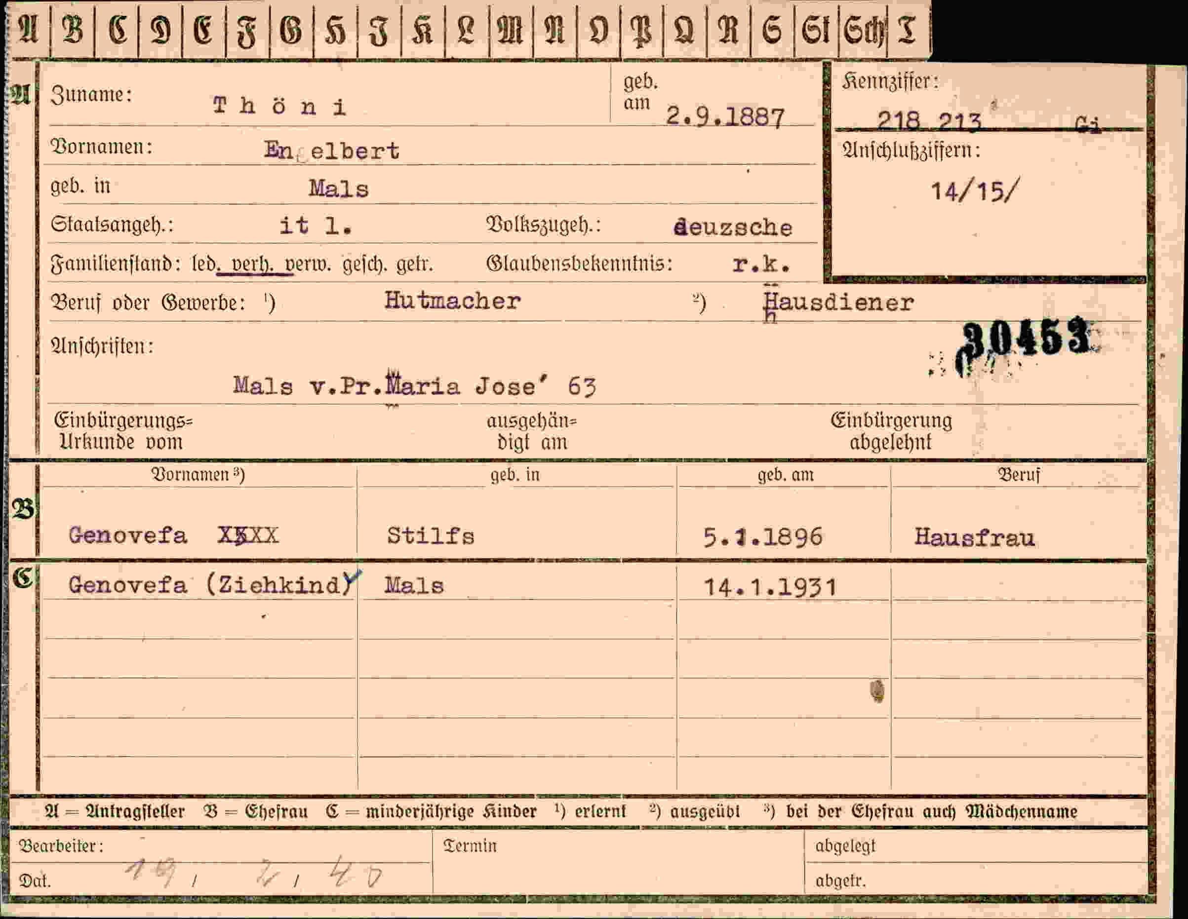 Dokument für Engelbert Thöni