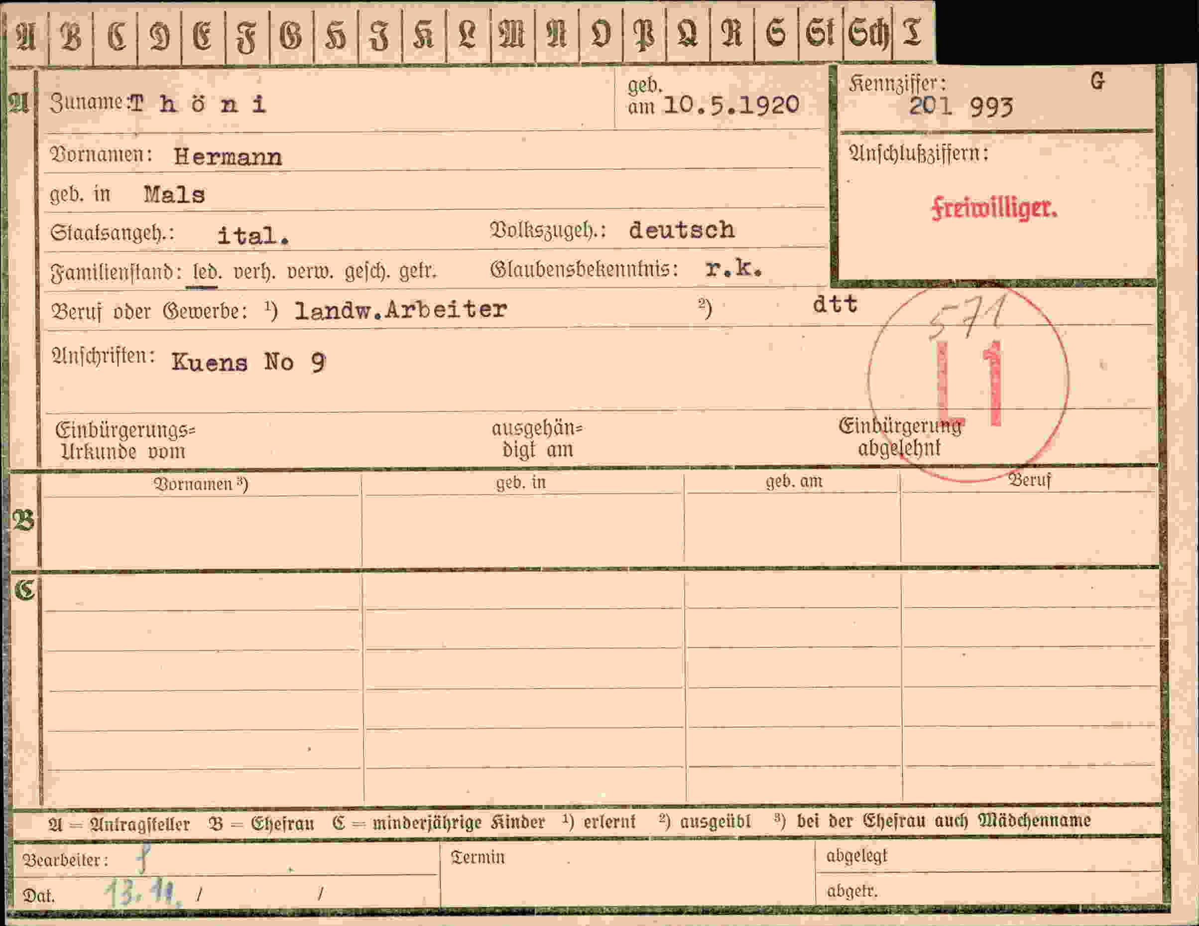 Dokument für Hermann Thöni
