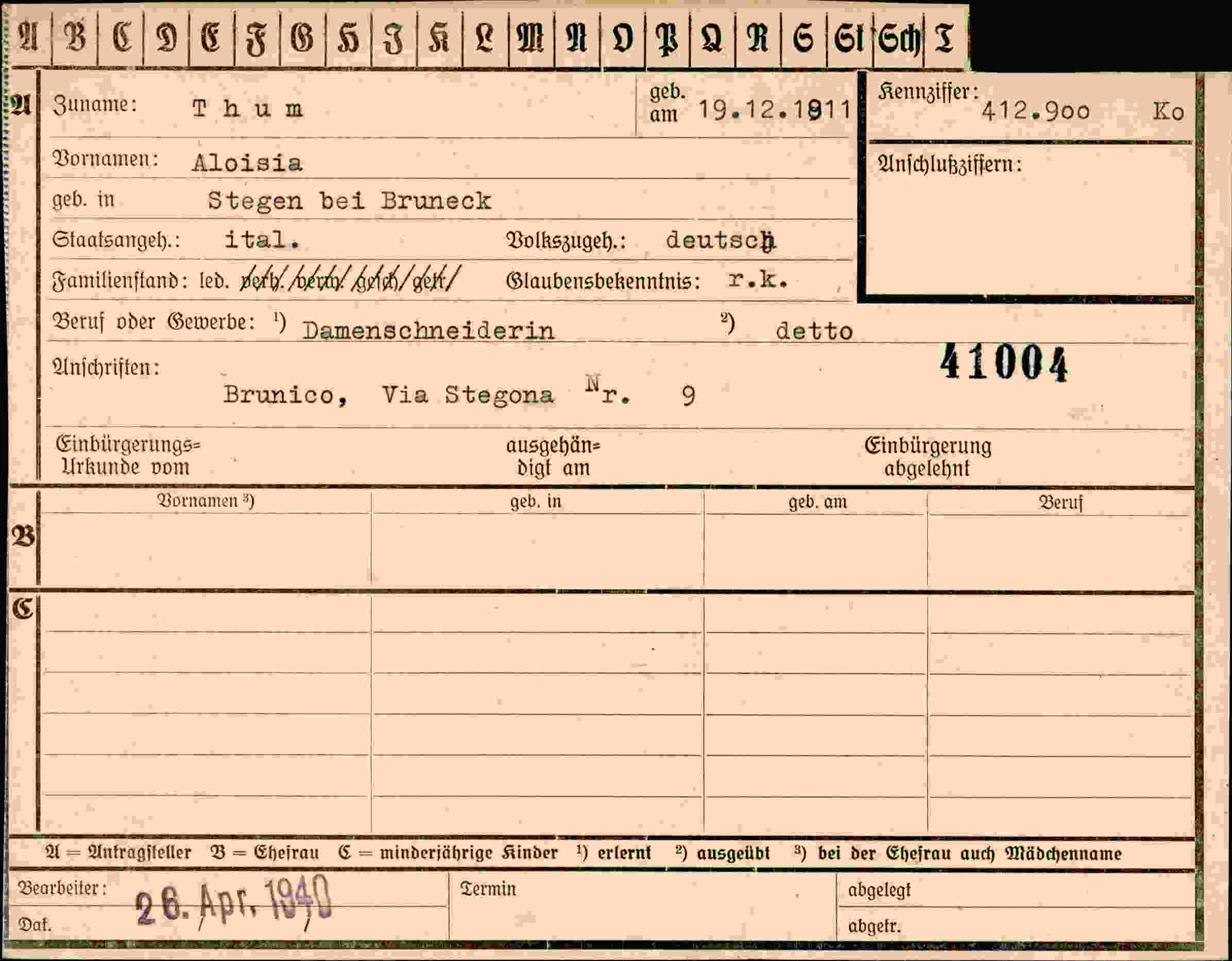 Vorderseite des Dokuments