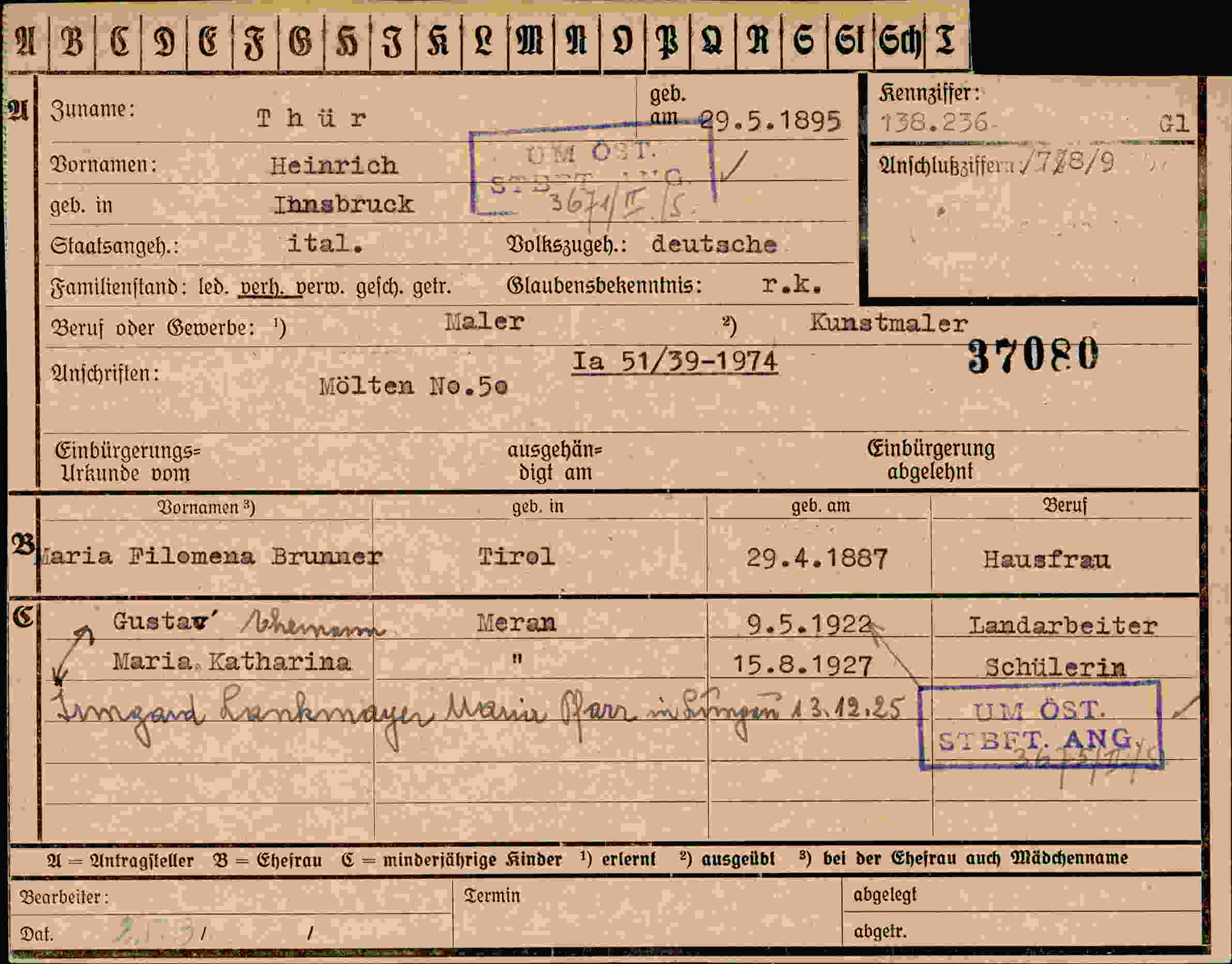Dokument für Heinrich Thür