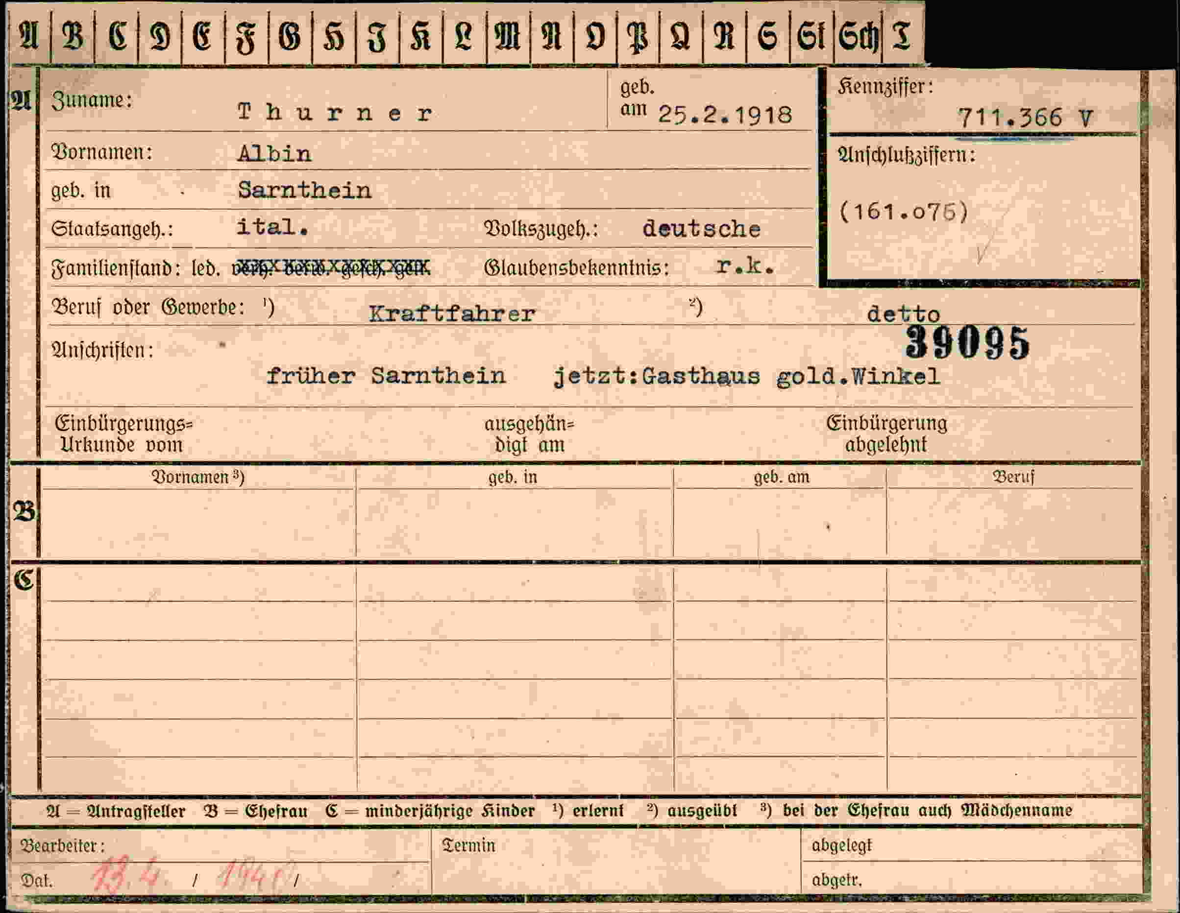 Dokument für Albin Thurner