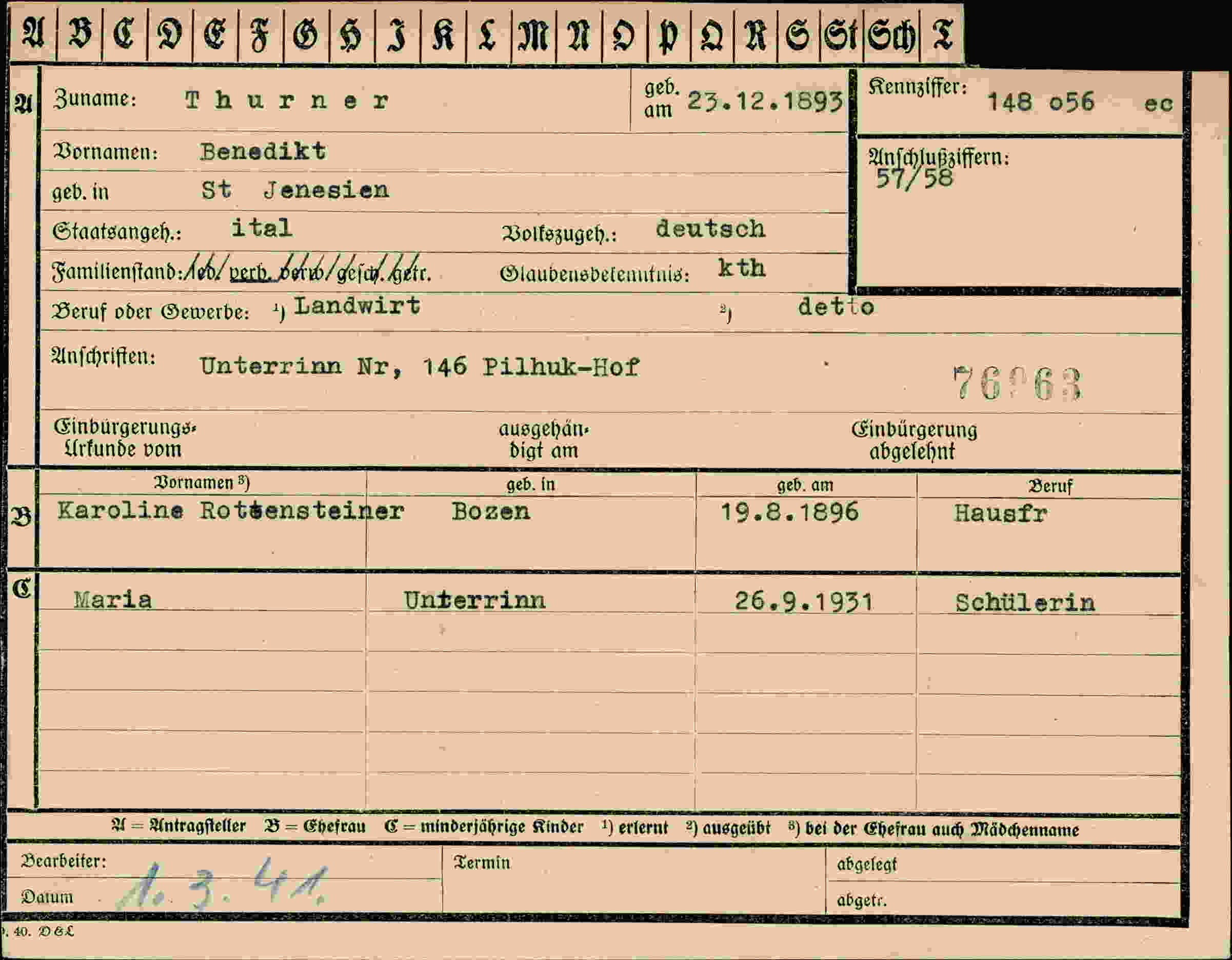 Dokument für Benedikt Thurner